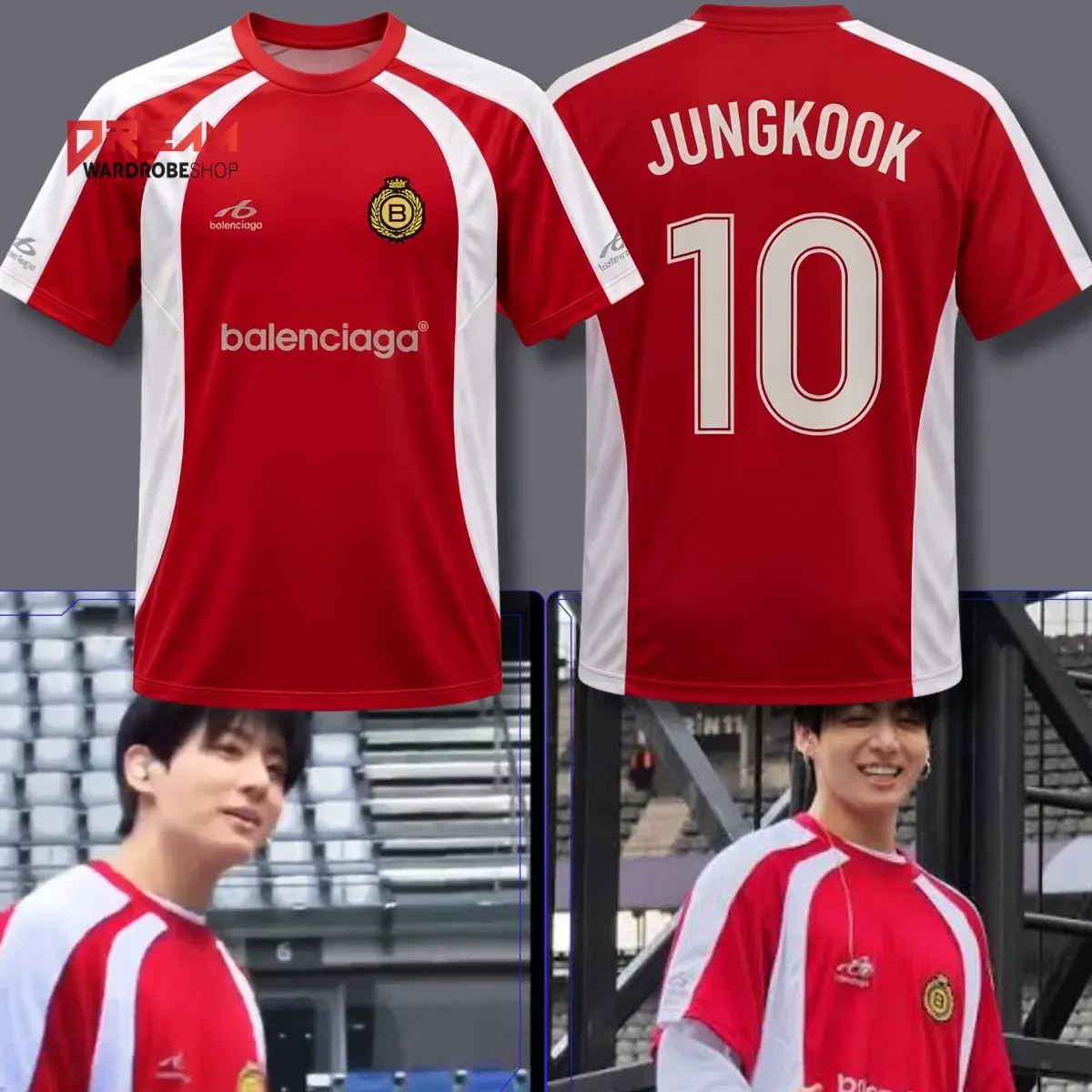 Red and white soccer jersey front and back display with number 10.