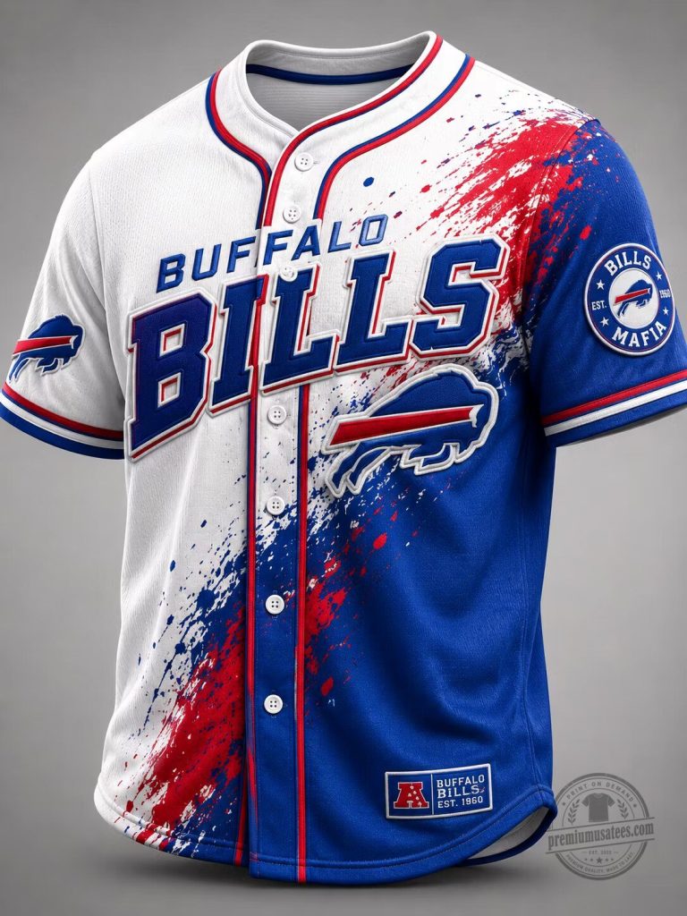 Buffalo Bills Mafia Paint Splatter Baseball Jersey for Men 37 Buffalo Bills Mafia Paint Splatter Baseball Jersey for Men