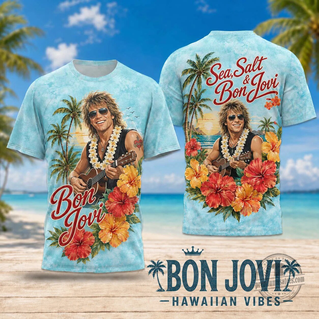 Bon Jovi Sea Salt Hawaiian Lei Floral Beach Vacation Hawaiian Shirt