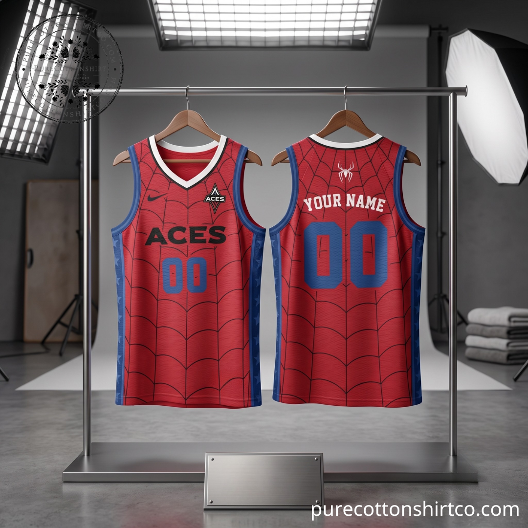 WNBA Las Vegas Aces x Spider-Man Brand New Day 2026 V-Neck Basketball Jersey
