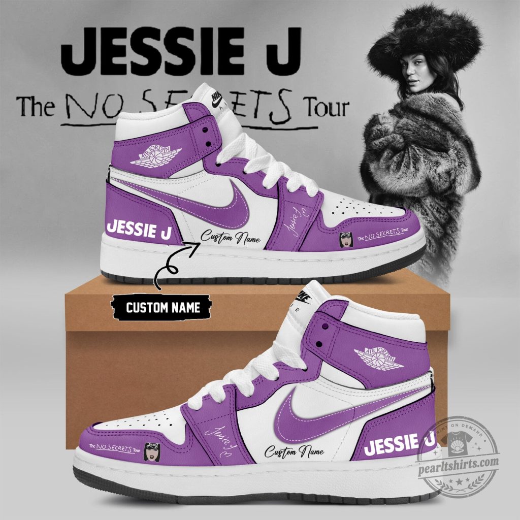 Jessie J The No Secrets Tour Custom Name Purple and White High Top Shoes Jessie J The No Secrets Tour Custom Name Purple and White High Top Shoes