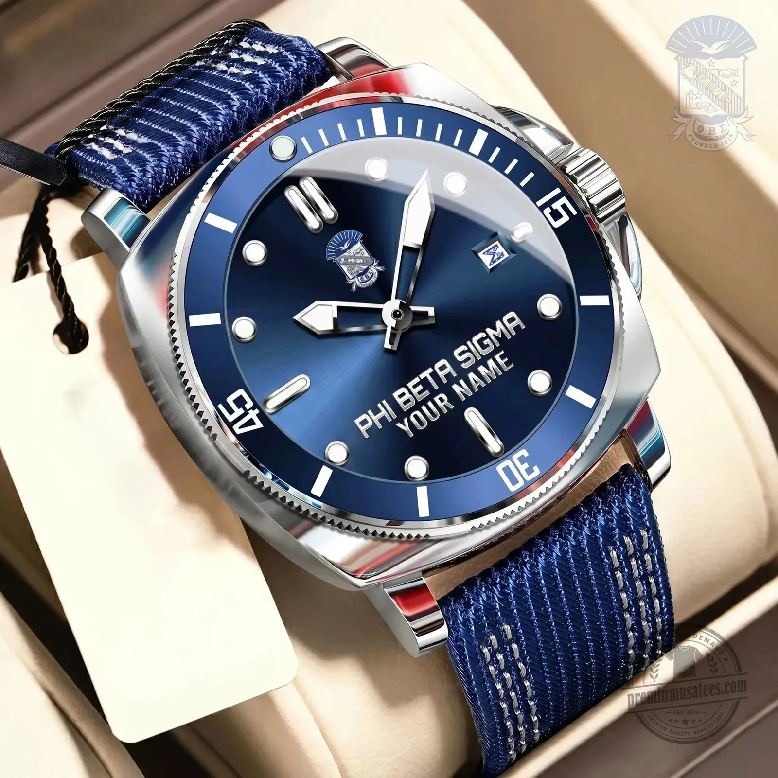 Phi Beta Sigma Fraternity Custom Name Blue Dive Watch