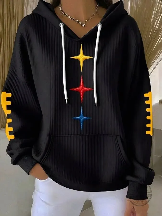 Pittsburgh Steelers Football Team Logo Black Ribbed Hoodie for Women