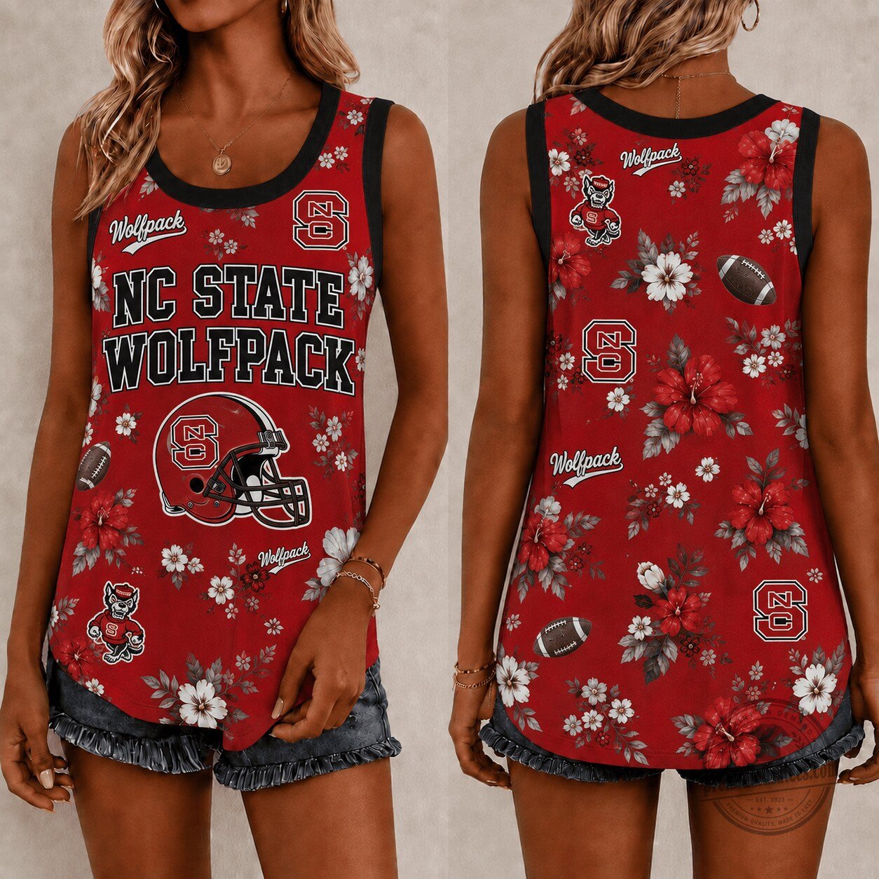 North Carolina State Wolfpack Floral Football Tank Top