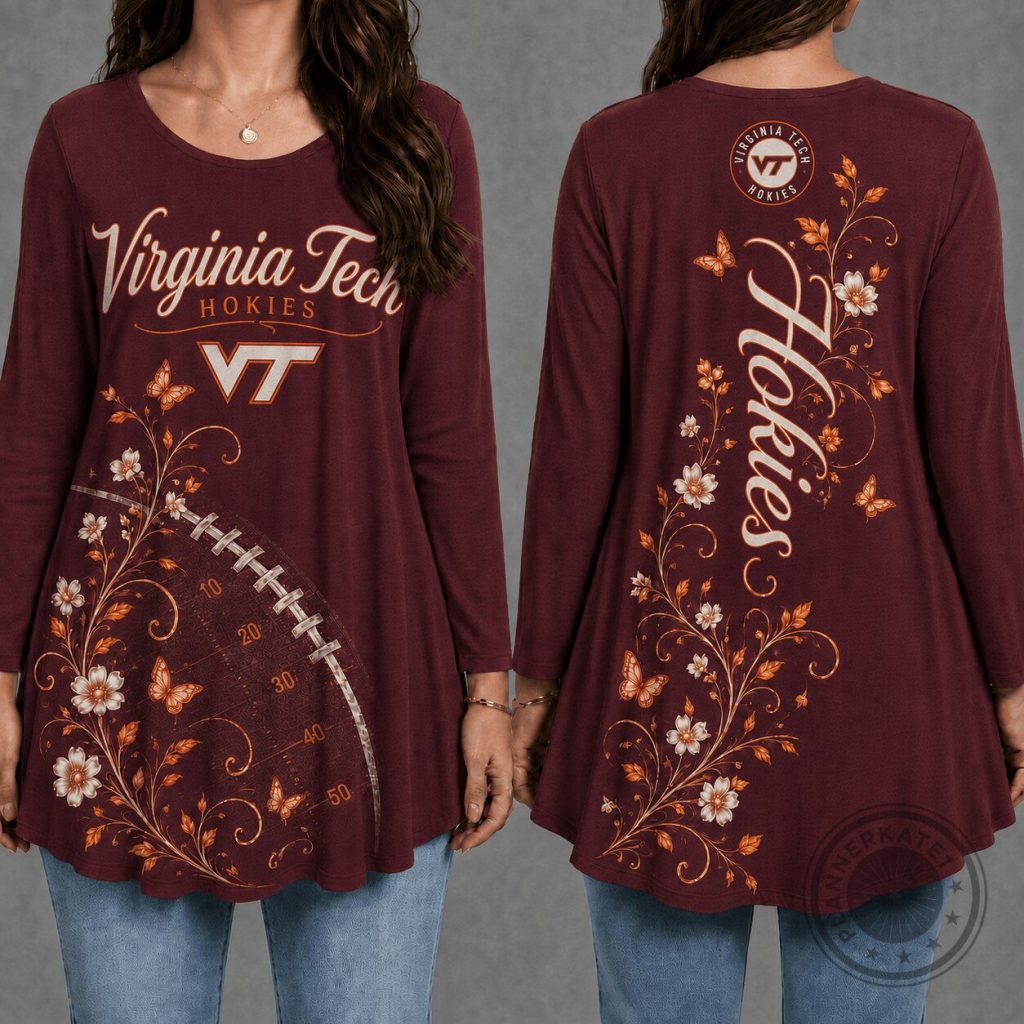Virginia Tech Hokies Women's Floral Football Long Sleeve Tunic Top Virginia Tech Hokies Women's Floral Football Long Sleeve Tunic Top