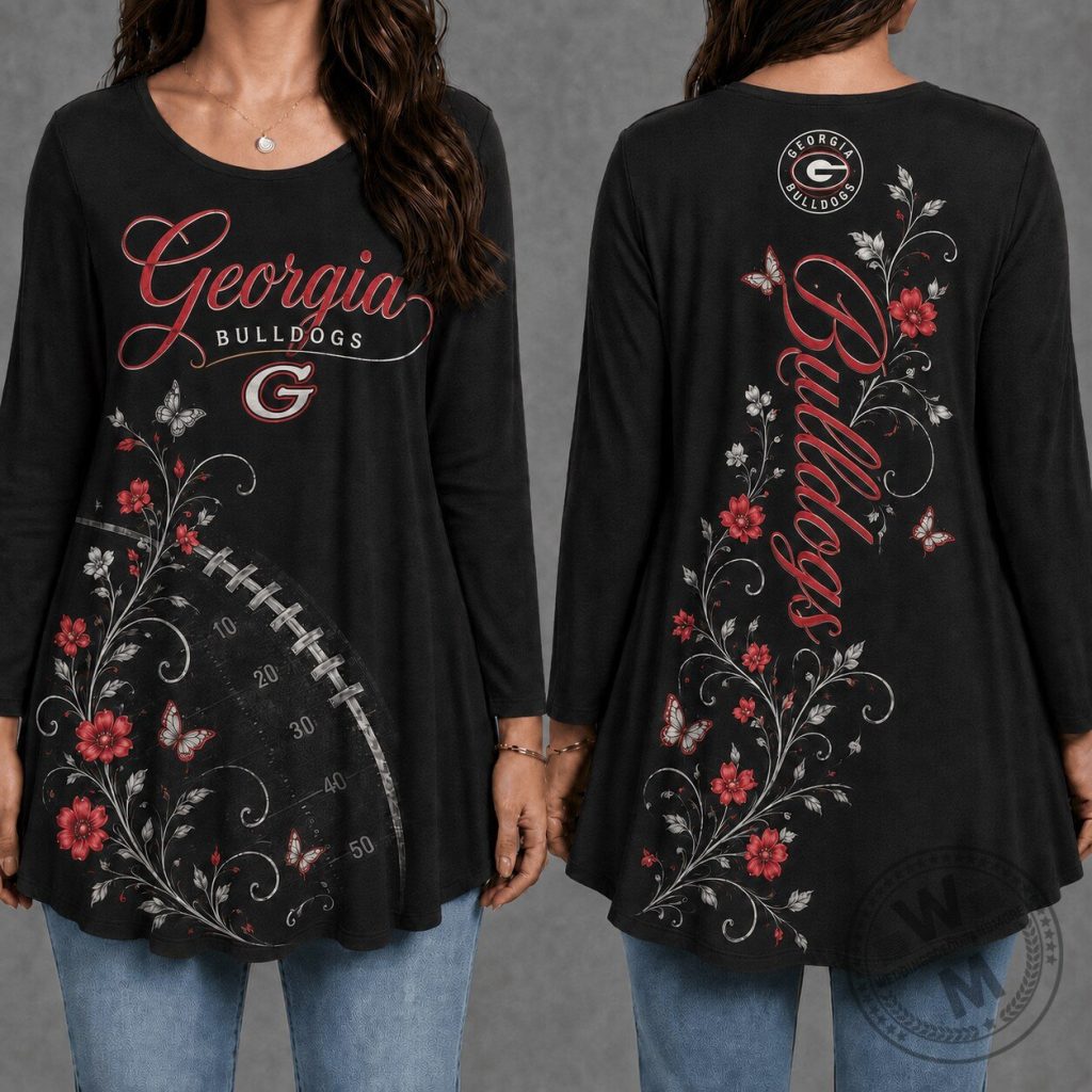 Georgia Bulldogs Women's Floral Football Long Sleeve Tunic Top Georgia Bulldogs Women's Floral Football Long Sleeve Tunic Top