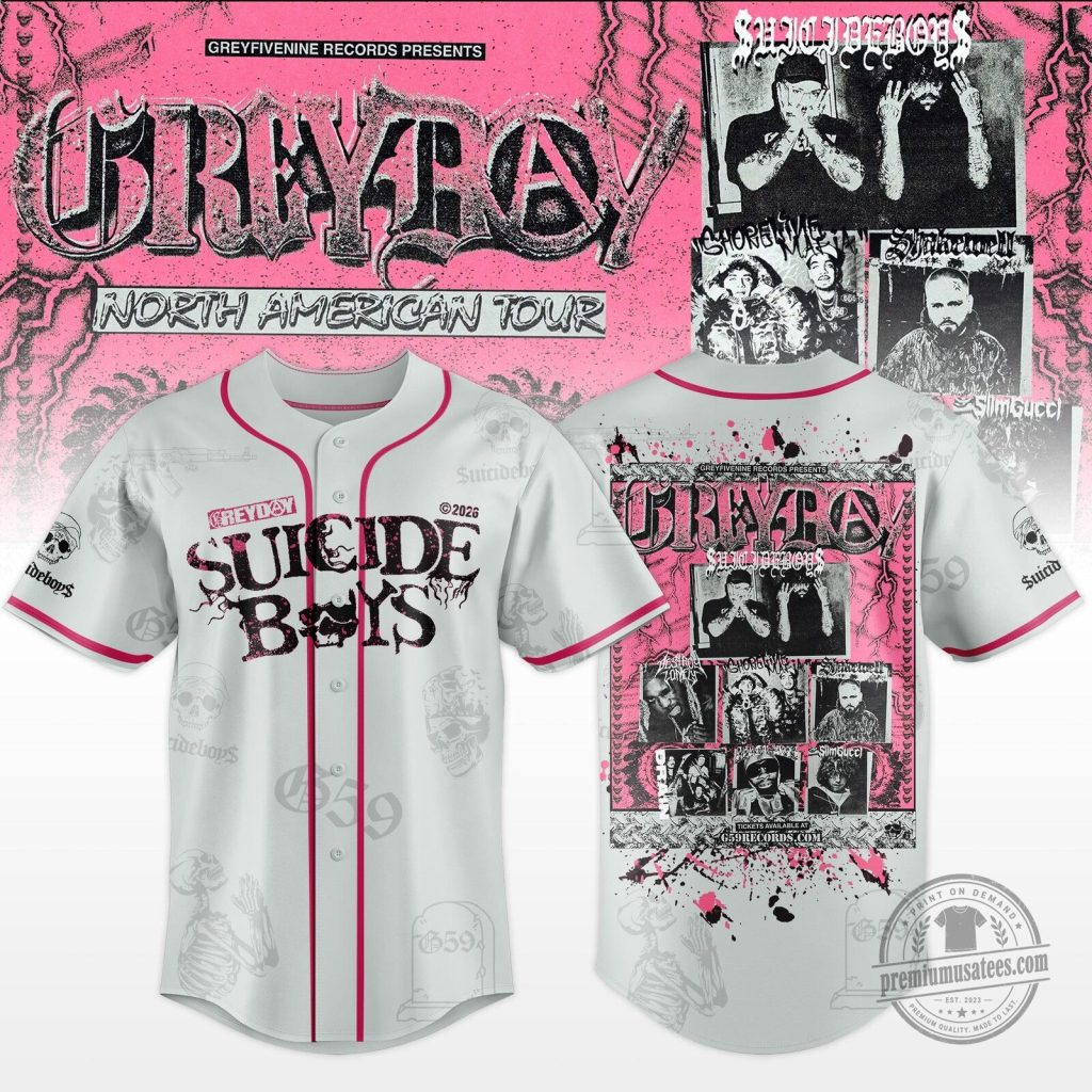 Suicide Boys Greyday 2026 North American Tour Baseball Jersey Suicide Boys Greyday 2026 North American Tour Baseball Jersey