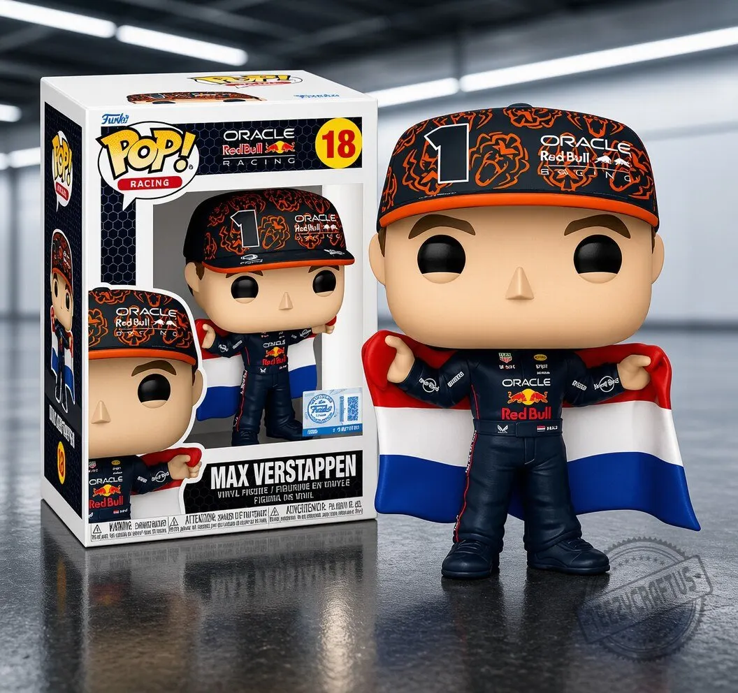 Max Verstappen Oracle Red Bull Racing Funko Pop Figure Holding Dutch Flag Collectible Vinyl Figure