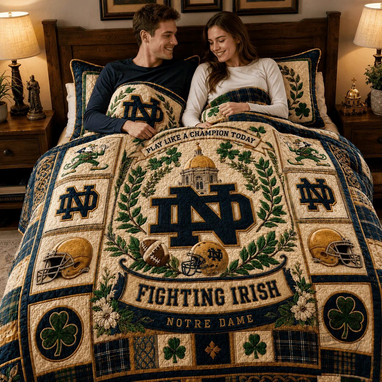 Notre Dame Fighting Irish NCAA Football Team Quilt Bedding Set 3 Notre Dame Fighting Irish NCAA Football Team Quilt Bedding Set