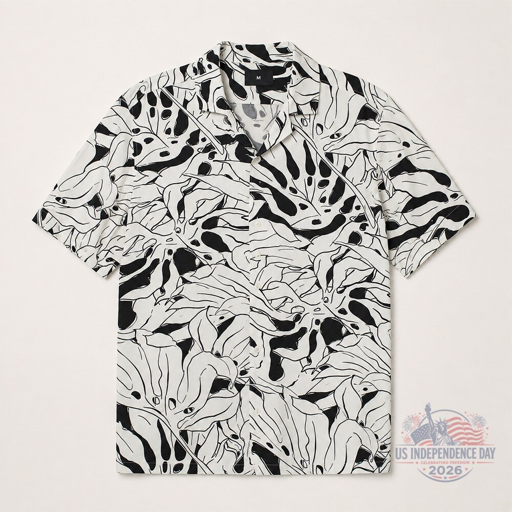 Robert Downey Jr Black And White Monstera Leaf Hawaiian Shirt 5 Robert Downey Jr Black And White Monstera Leaf Hawaiian Shirt