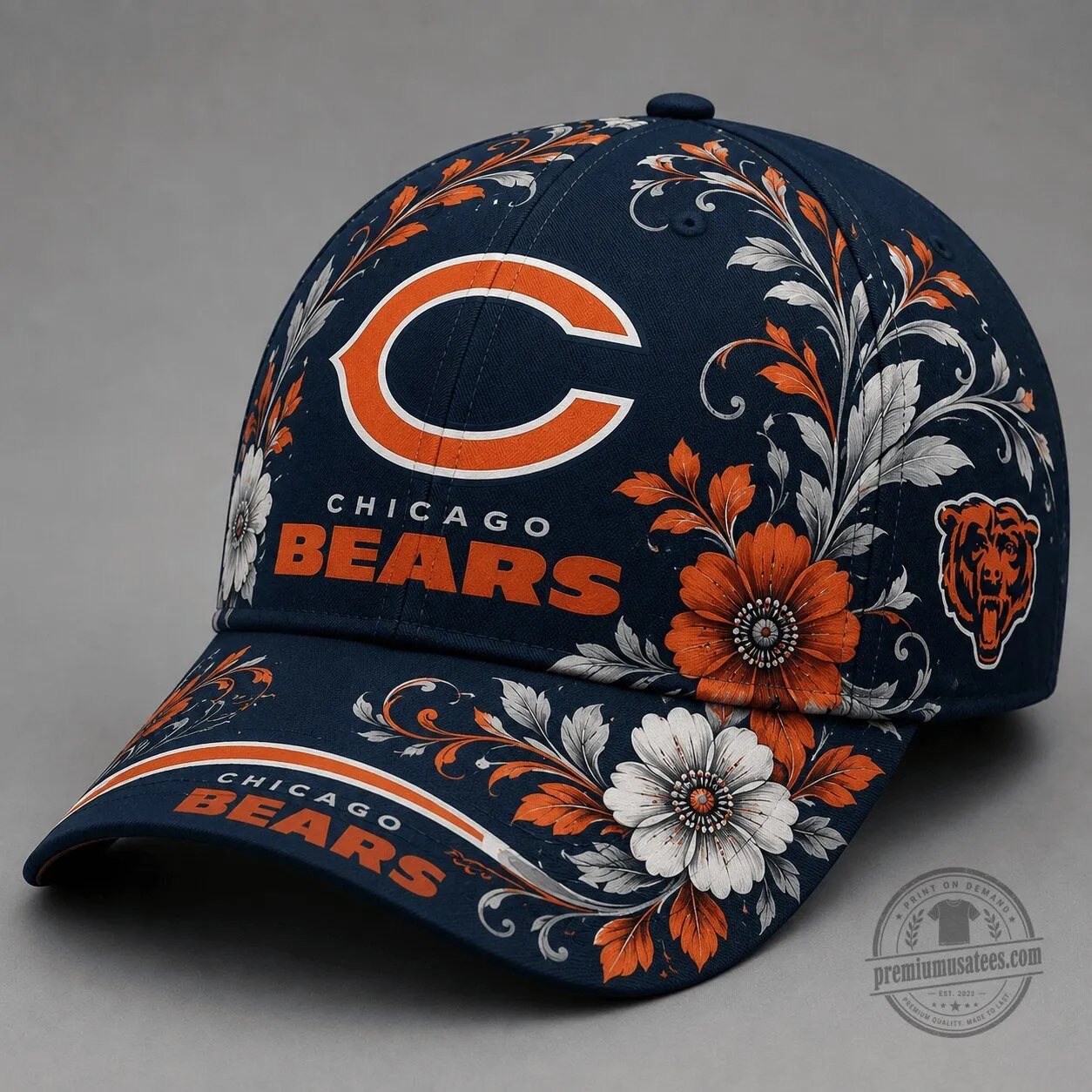 Chicago Bears Elegant Floral Football Cap Hat