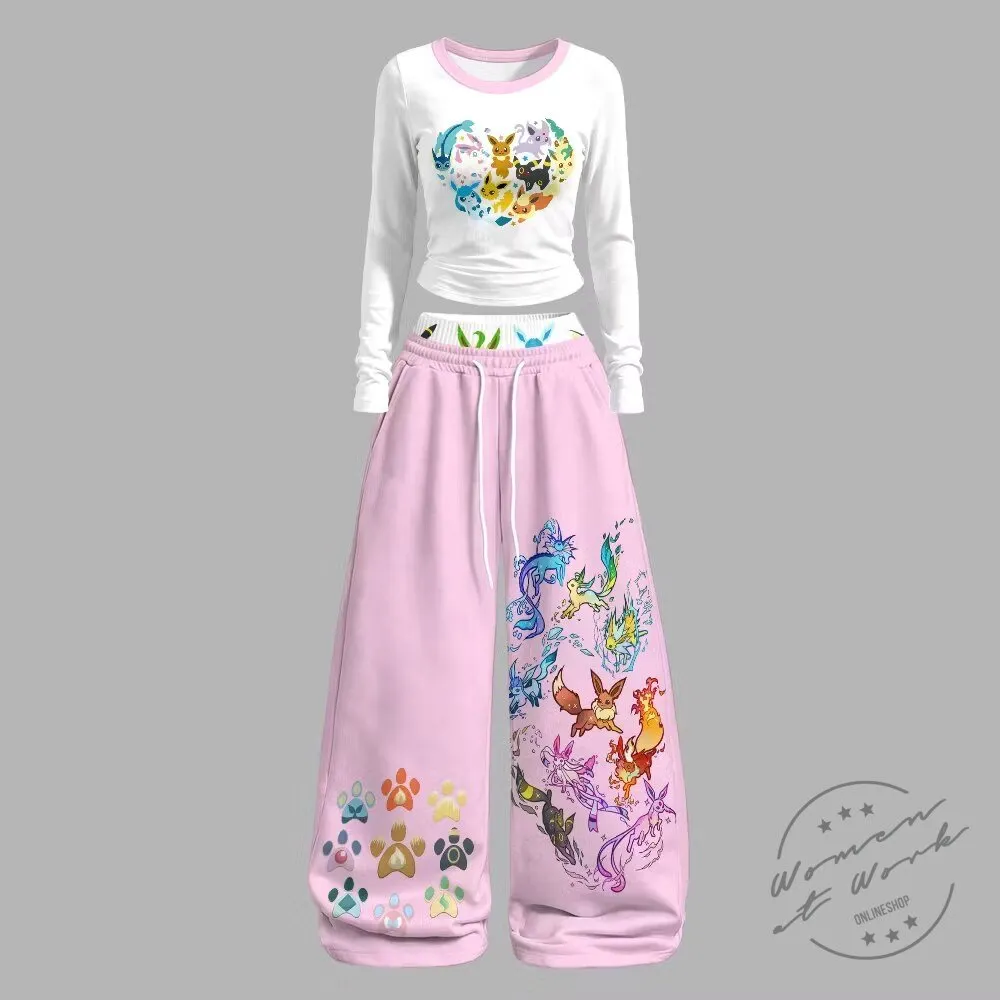 Pokemon Eevee Evolutions Heart Long Sleeve Shirt and Wide Leg Pants Set