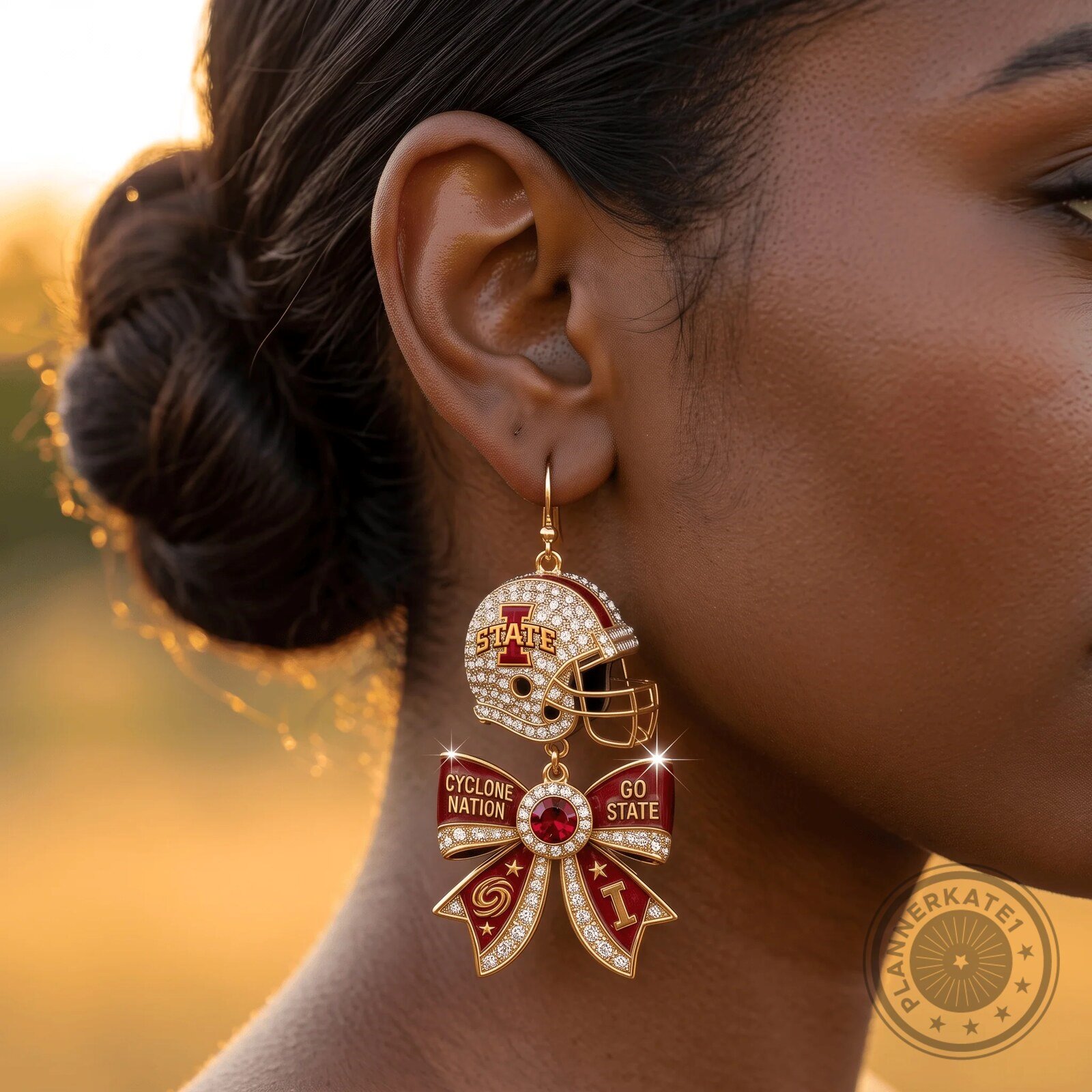 Dangle Earrings with Football Helmet and Bow for Iowa State Cyclones Fans 4 Dangle Earrings with Football Helmet and Bow for Iowa State Cyclones Fans