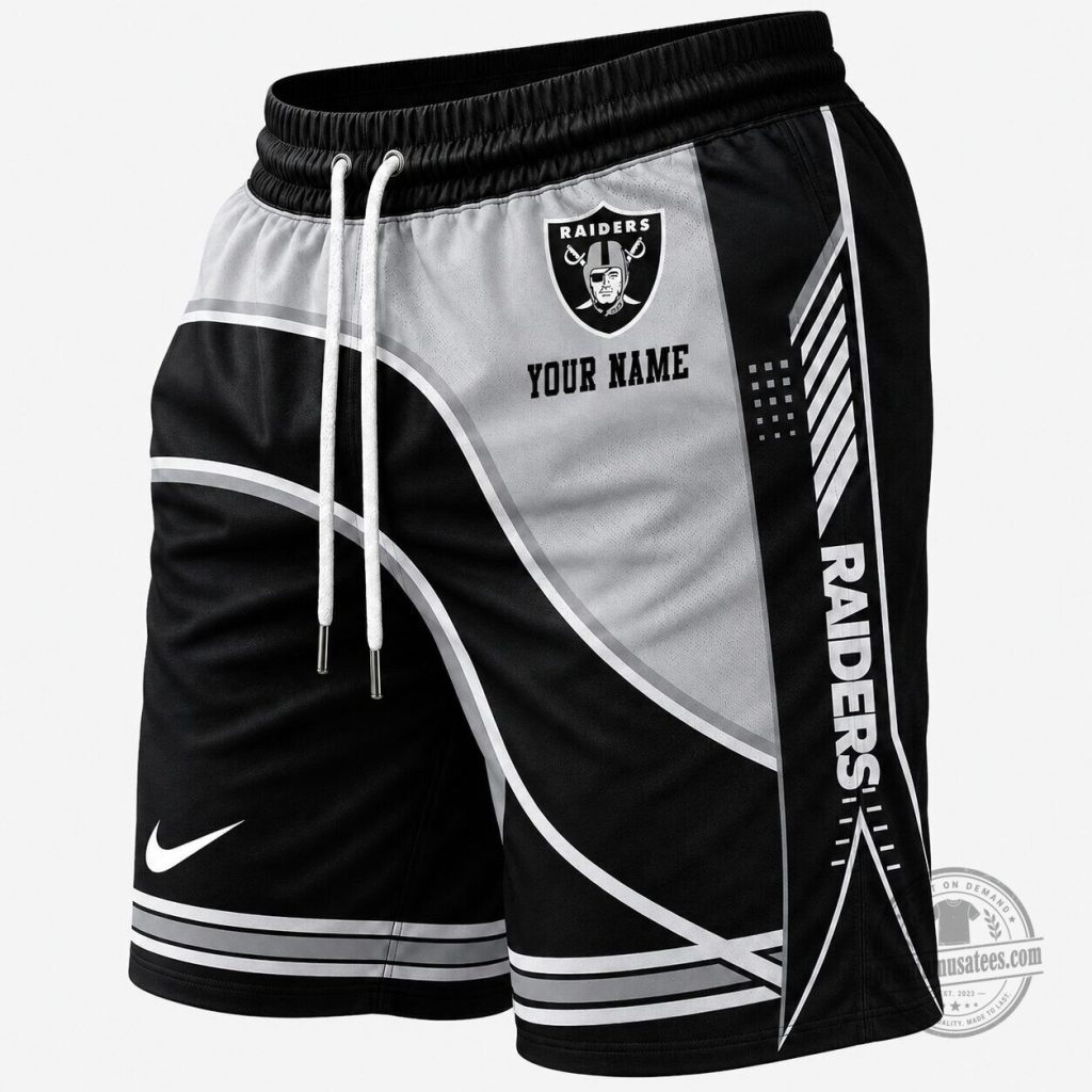 Las Vegas Raiders Personalized Black and Silver Heritage Spirit Shorts Las Vegas Raiders Personalized Black and Silver Heritage Spirit Shorts
