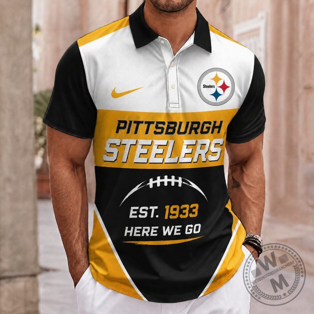 Pittsburgh Steelers Established Team Pride Black Gold White Polo Shirt Pittsburgh Steelers Established Team Pride Black Gold White Polo Shirt