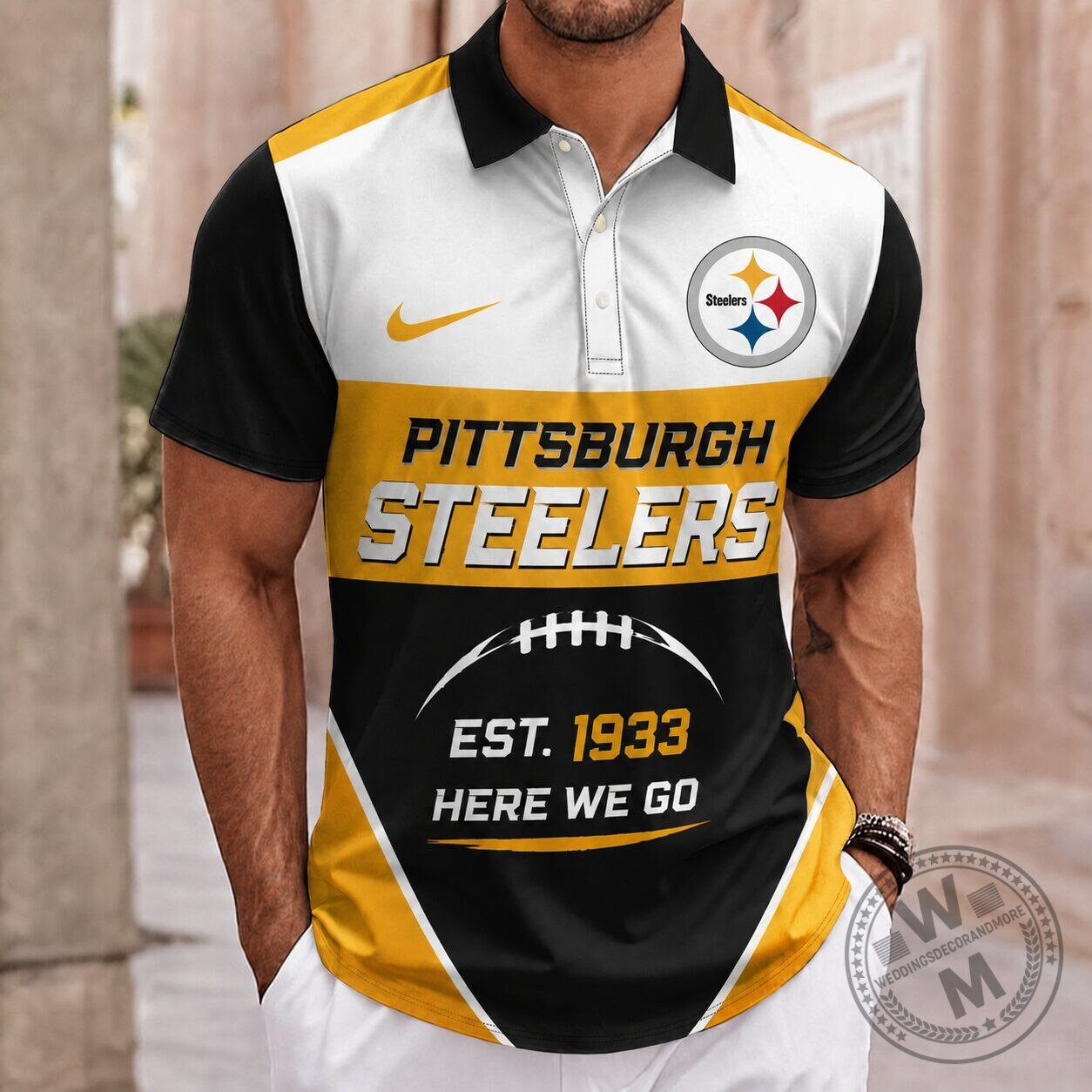 Pittsburgh Steelers Established Team Pride Black Gold White Polo Shirt