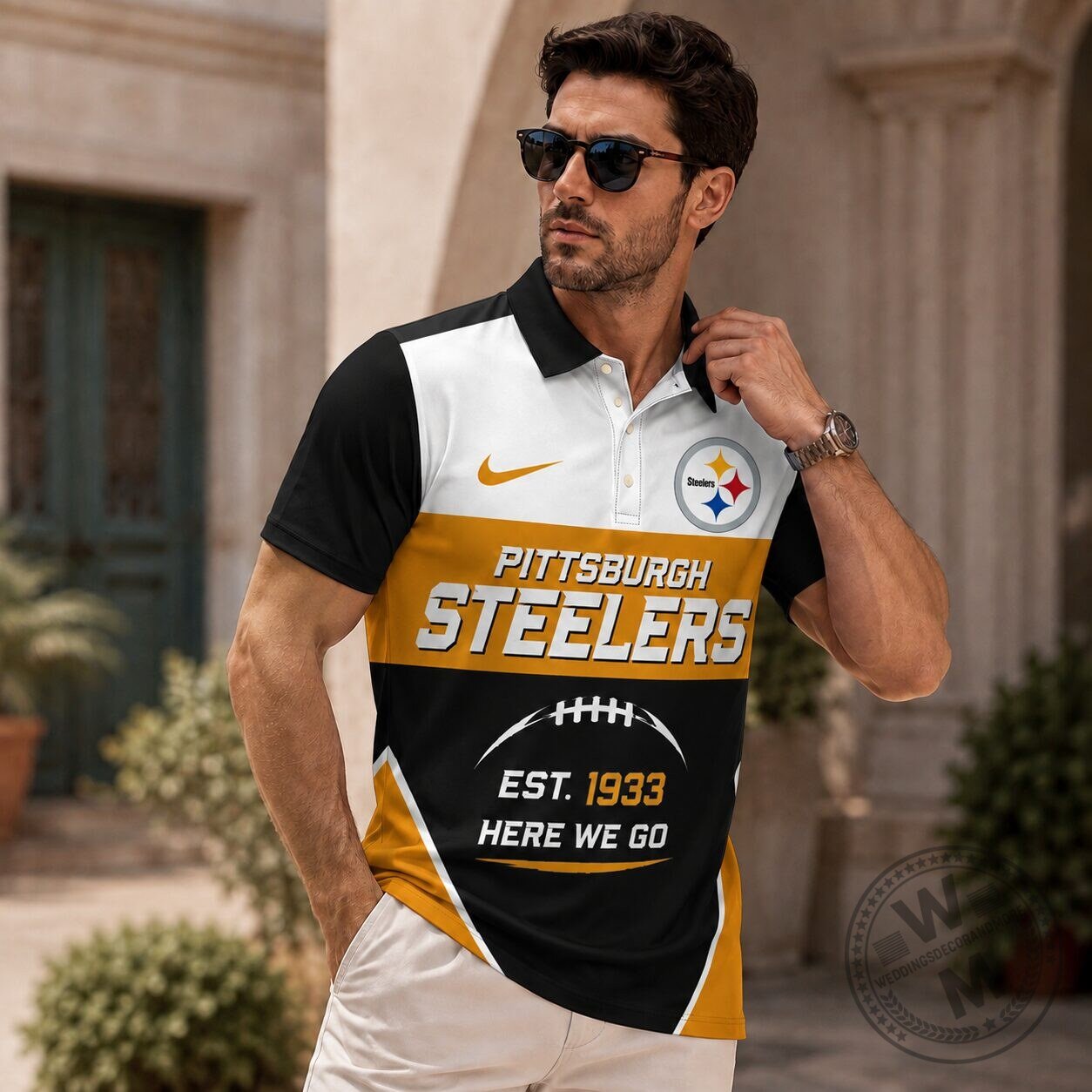 Pittsburgh Steelers Established Team Pride Black Gold White Polo Shirt 3 Pittsburgh Steelers Established Team Pride Black Gold White Polo Shirt