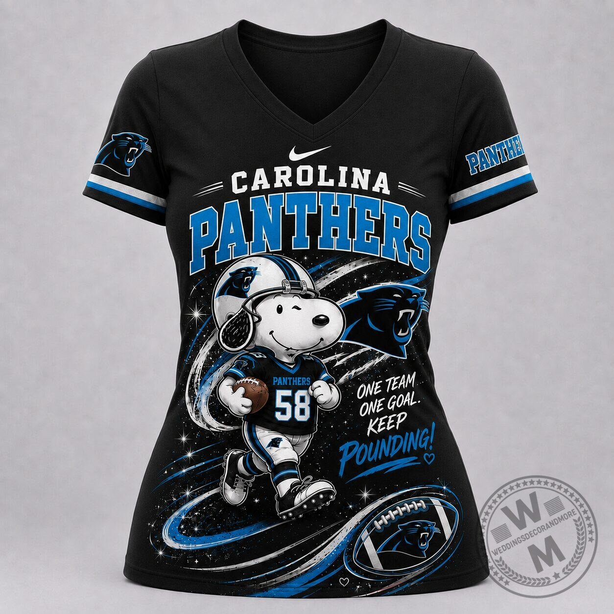 Carolina Panthers Snoopy Football Fan V-Neck T-Shirt for Women