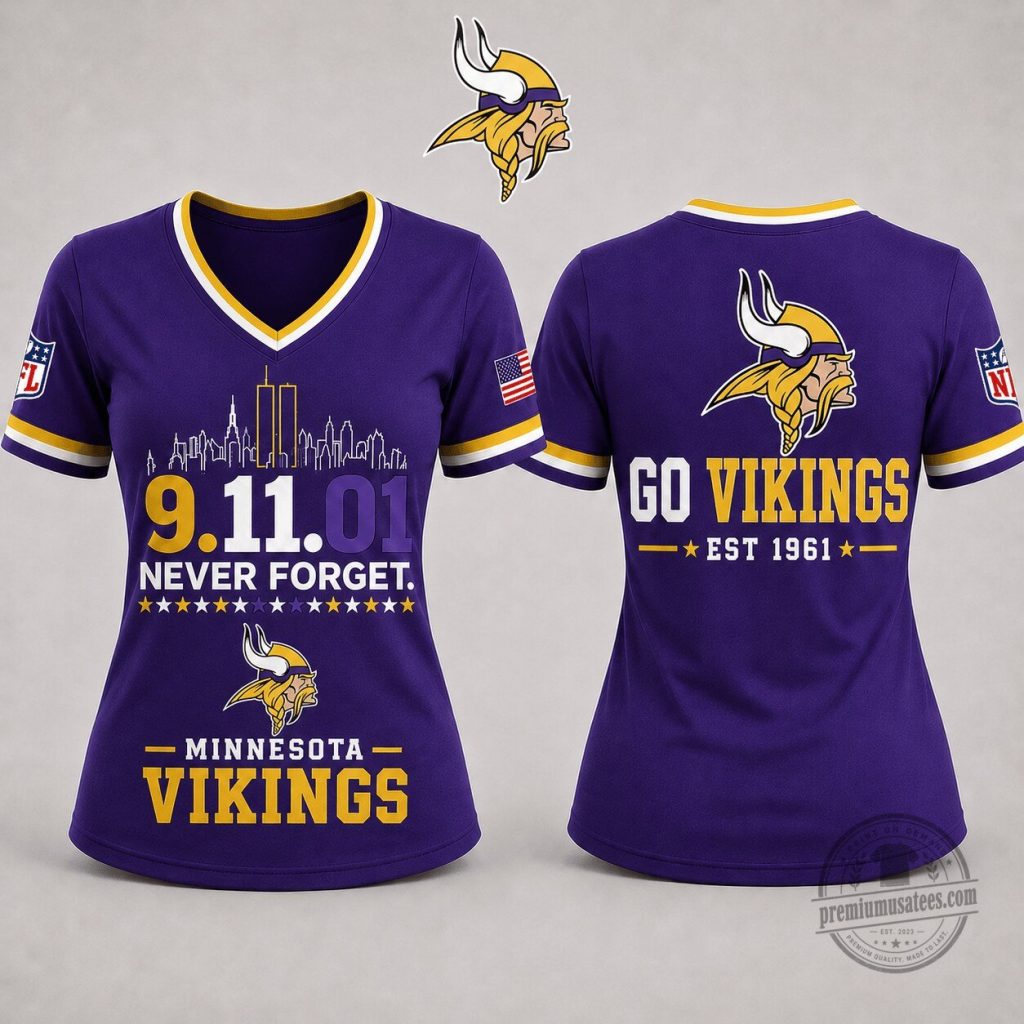 Minnesota Vikings 911 Never Forget Memorial Day Women's V-Neck T-Shirt Minnesota Vikings 9/11 Never Forget Memorial Day Women's V-Neck T-Shirt