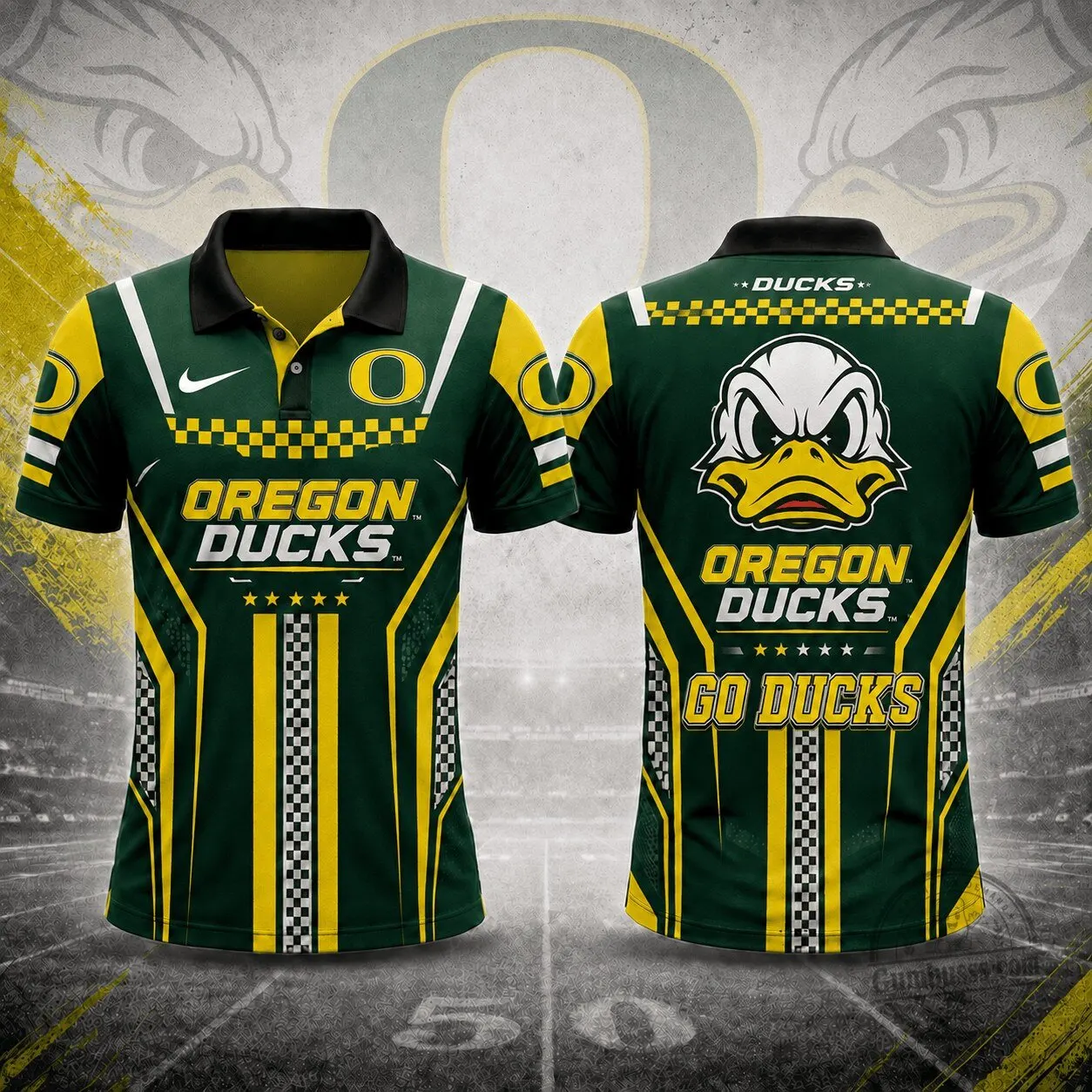Oregon Ducks Team Polo Shirt with NCAA Racing Stripes