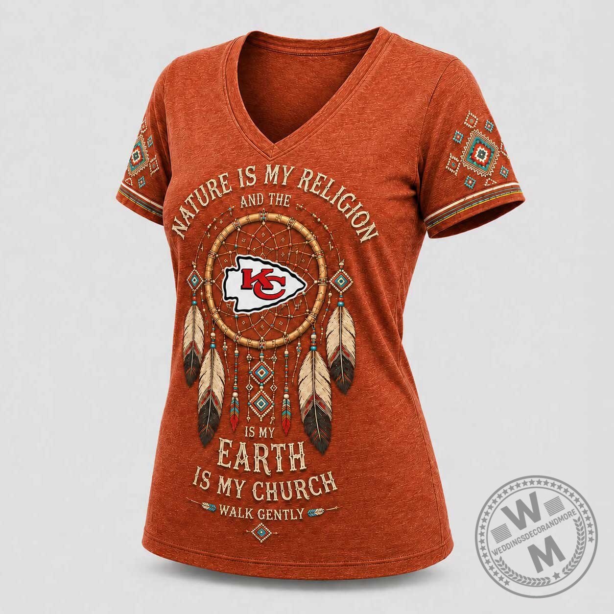 Kansas City Chiefs Nature Spirit Dreamcatcher V-Neck T-Shirt