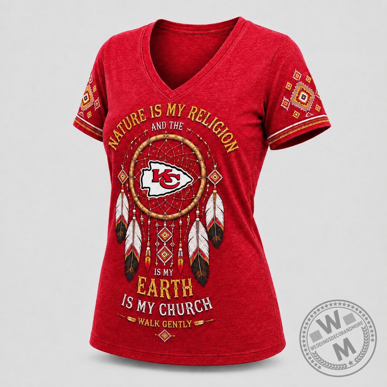 Kansas City Chiefs Nature Spirit Dreamcatcher V-Neck T-Shirt 3 Kansas City Chiefs Nature Spirit Dreamcatcher V-Neck T-Shirt