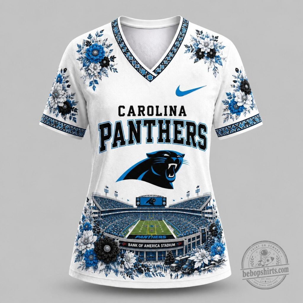 Carolina Panthers National Football League Stadium Bloom V-Neck T-Shirt Carolina Panthers National Football League Stadium Bloom V-Neck T-Shirt
