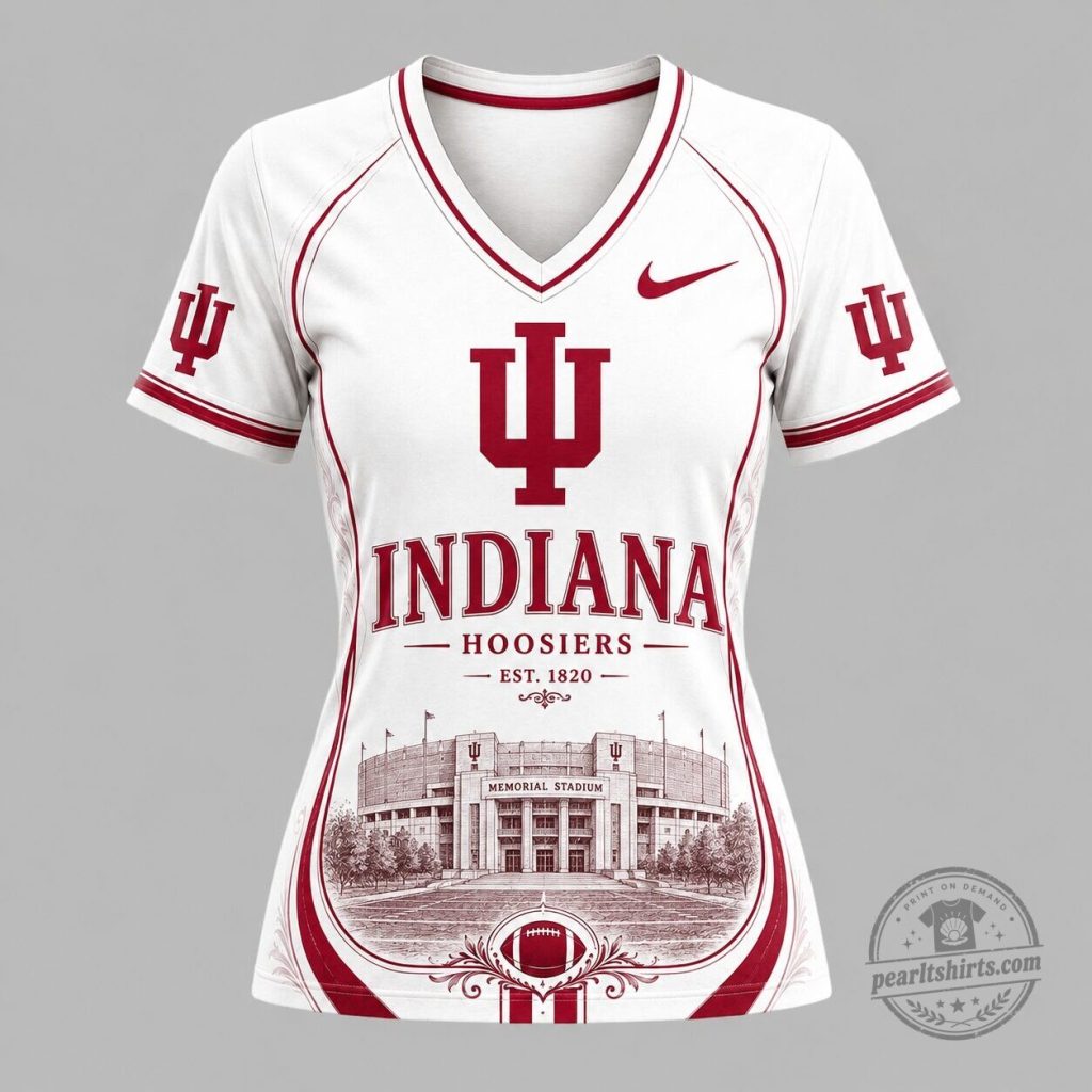 Indiana Hoosiers Football Memorial Stadium Heritage V-Neck T-Shirt Indiana Hoosiers Football Memorial Stadium Heritage V-Neck T-Shirt