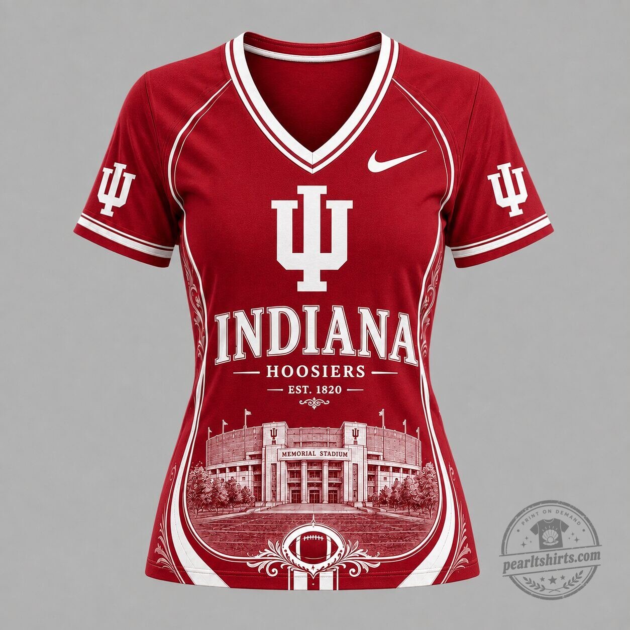 Indiana Hoosiers Football Memorial Stadium Heritage V-Neck T-Shirt 3 Indiana Hoosiers Football Memorial Stadium Heritage V-Neck T-Shirt
