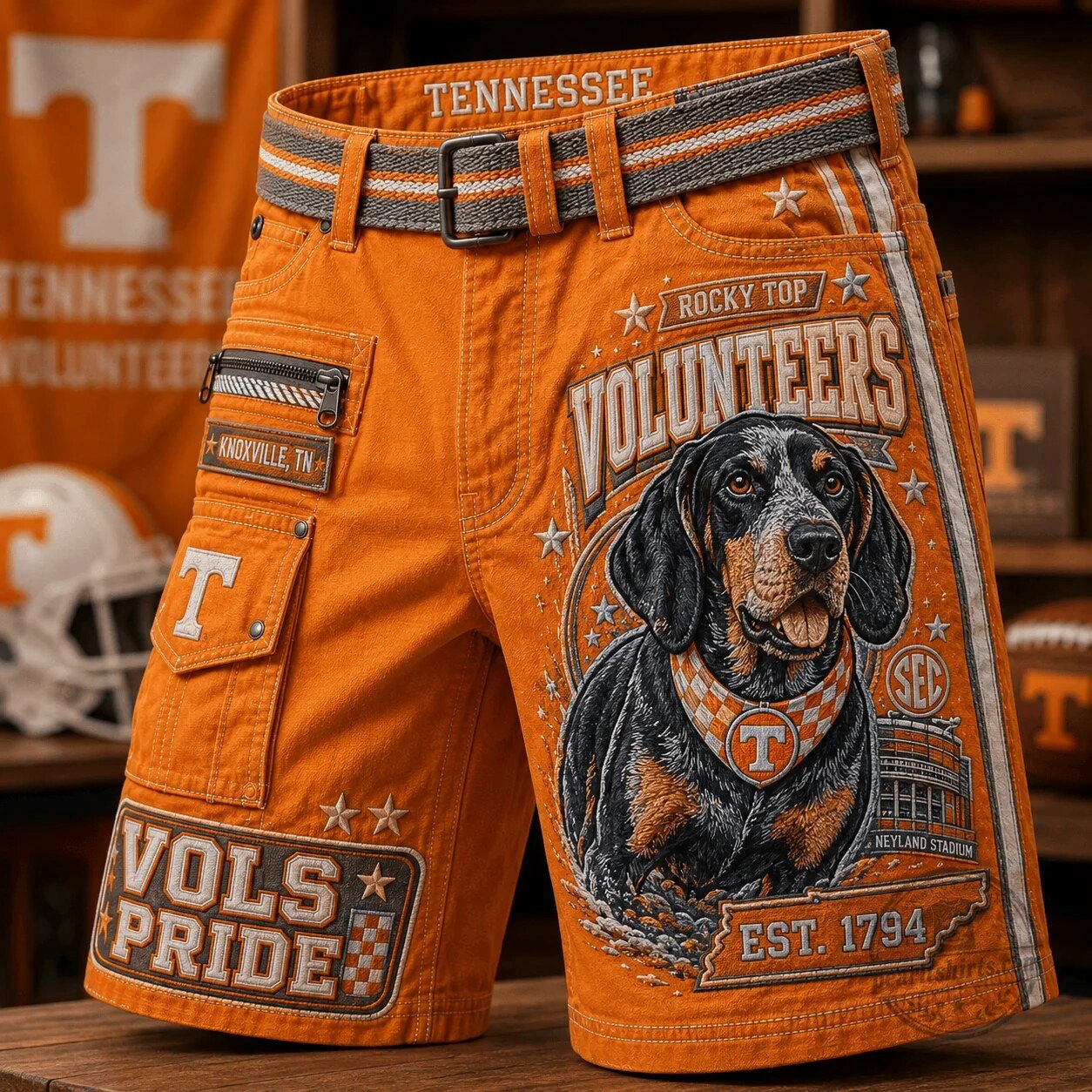 Orange Shorts featuring Tennessee Volunteers Rocky Top Hound Dog at Neyland Stadium