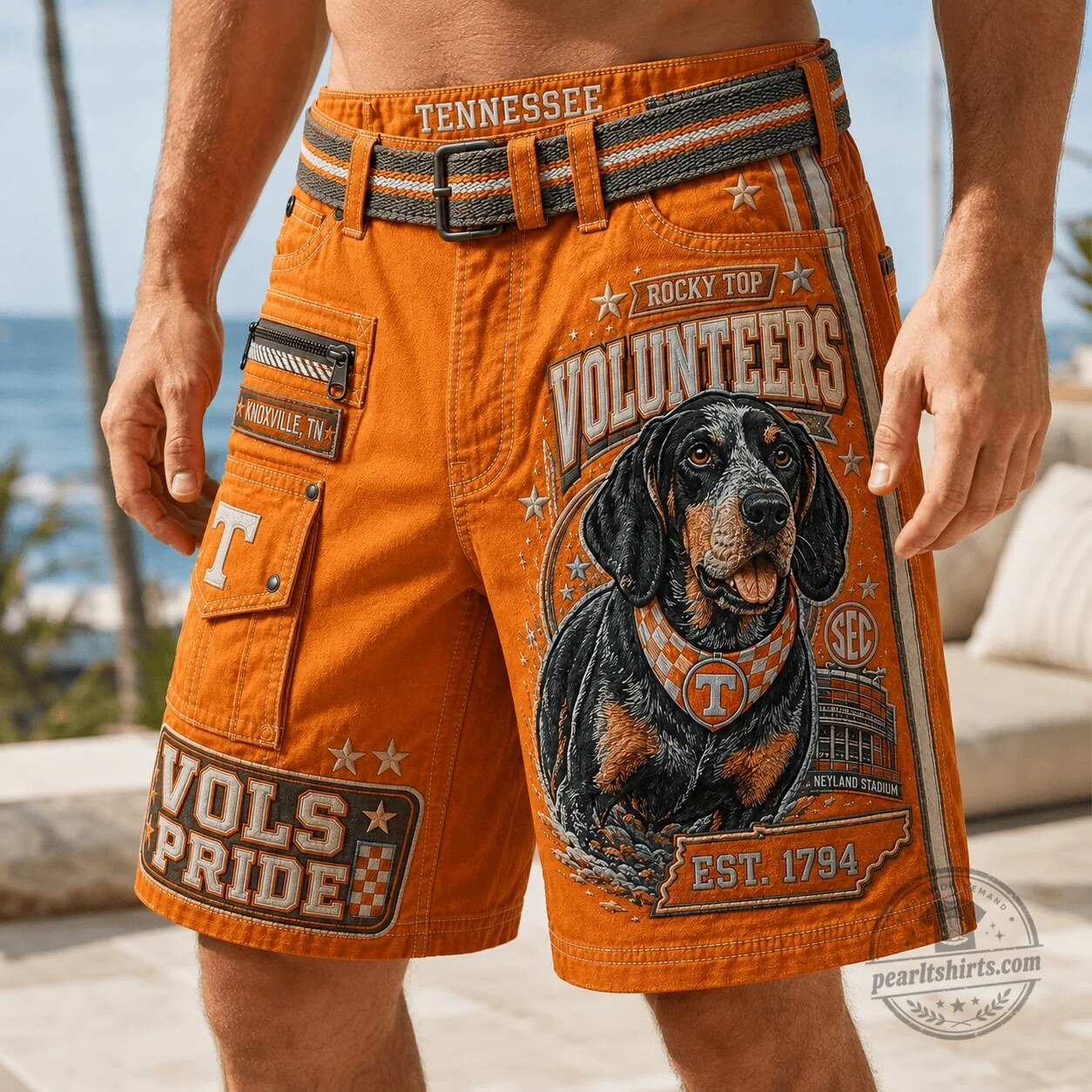 Orange Shorts featuring Tennessee Volunteers Rocky Top Hound Dog at Neyland Stadium 4 Orange Shorts featuring Tennessee Volunteers Rocky Top Hound Dog at Neyland Stadium
