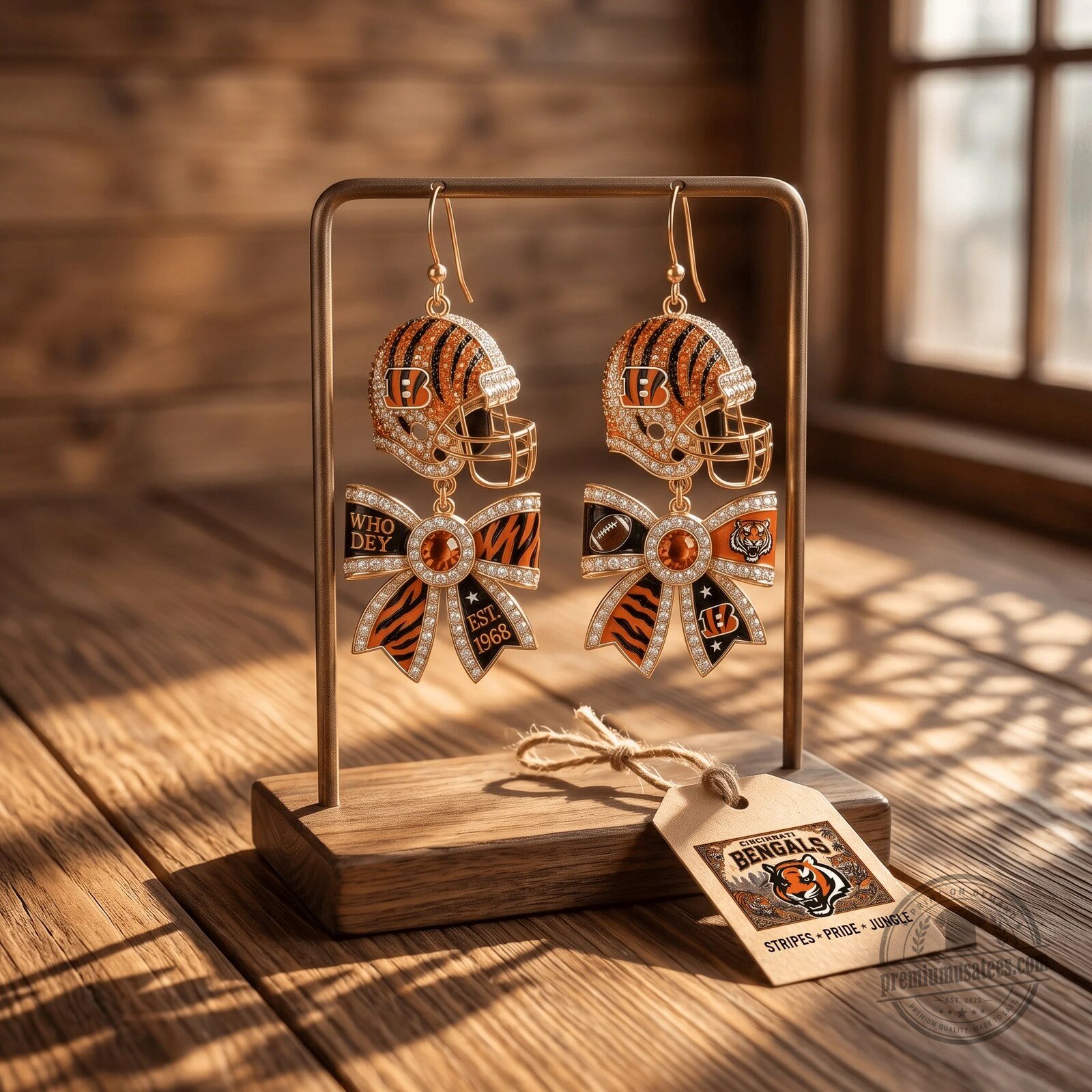 Cincinnati Bengals Football Helmet and Bow Dangle Earrings 5 Cincinnati Bengals Football Helmet and Bow Dangle Earrings