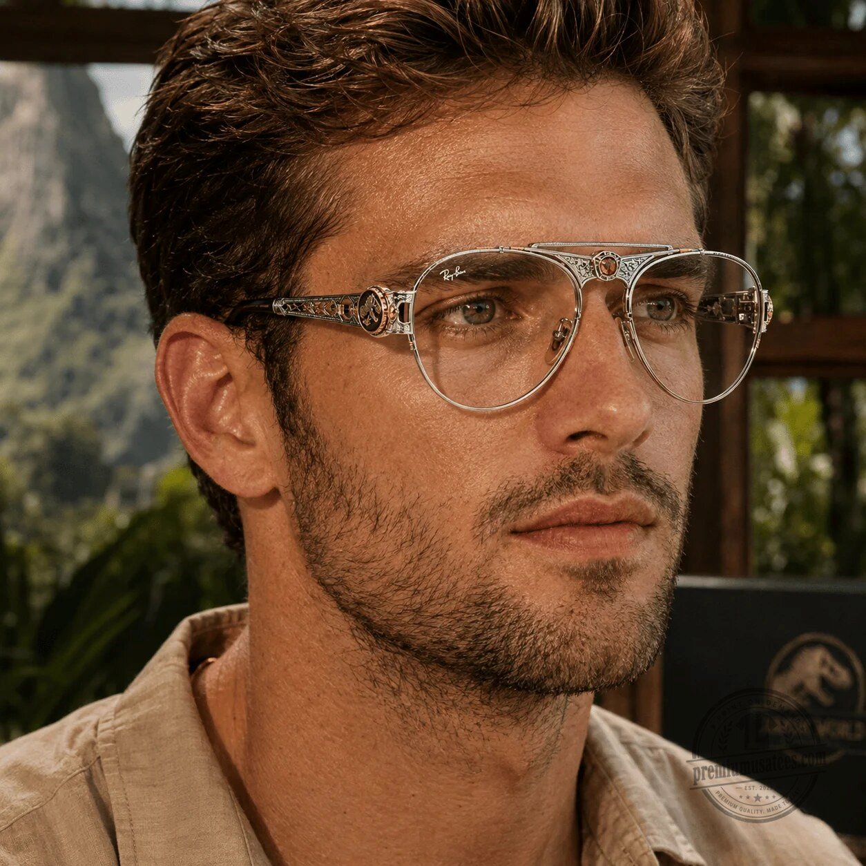 Ray-Ban Aviator Sunglasses featuring Gold T-Rex Emblems from Jurassic World Dominion 5 Ray-Ban Aviator Sunglasses featuring Gold T-Rex Emblems from Jurassic World Dominion