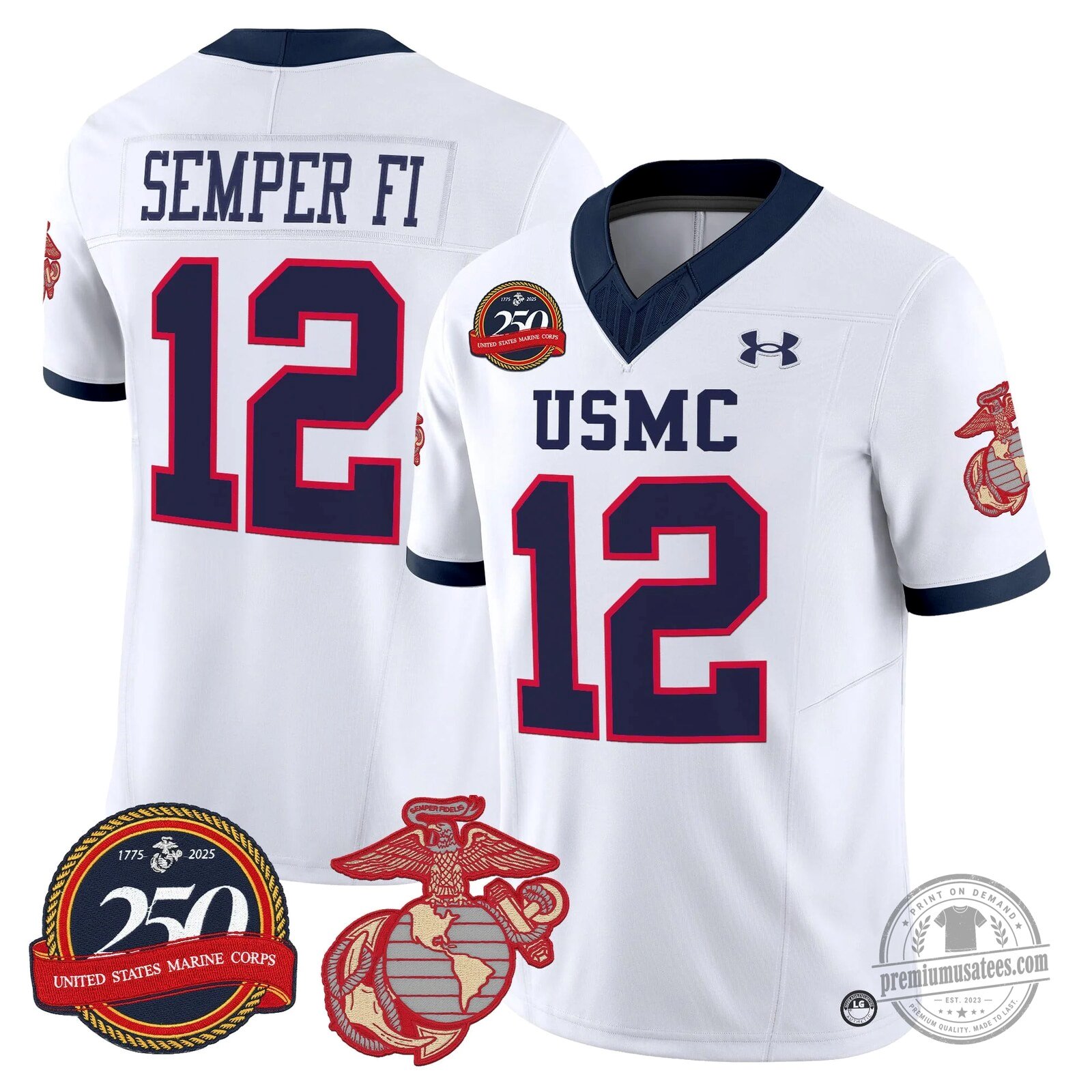 United States Marine Corps Semper Fi 250th Anniversary Number 12 Football Jersey 7 United States Marine Corps Semper Fi 250th Anniversary Number 12 Football Jersey