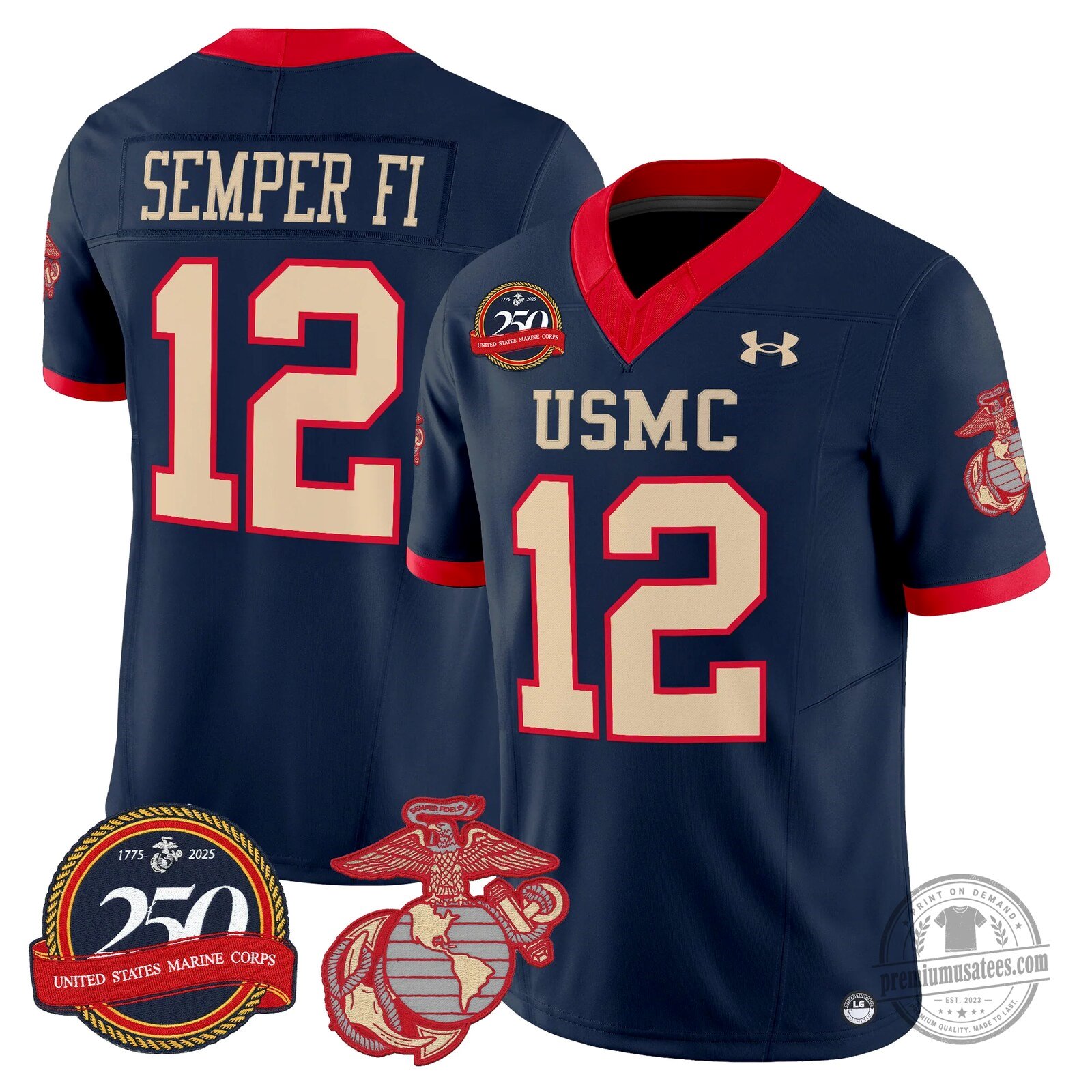 United States Marine Corps Semper Fi 250th Anniversary Number 12 Football Jersey 8 United States Marine Corps Semper Fi 250th Anniversary Number 12 Football Jersey