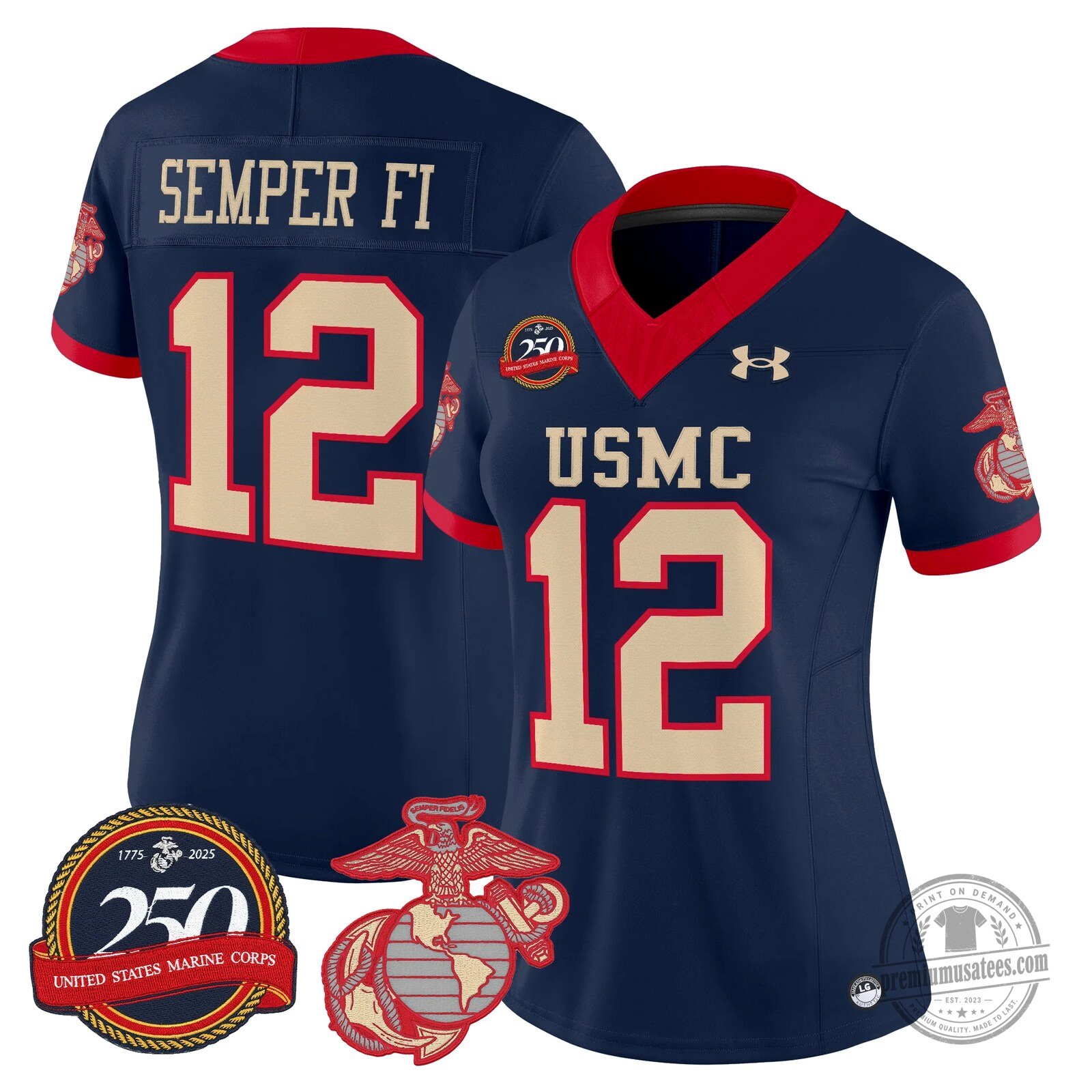 United States Marine Corps Semper Fi 250th Anniversary Number 12 Football Jersey 11 United States Marine Corps Semper Fi 250th Anniversary Number 12 Football Jersey