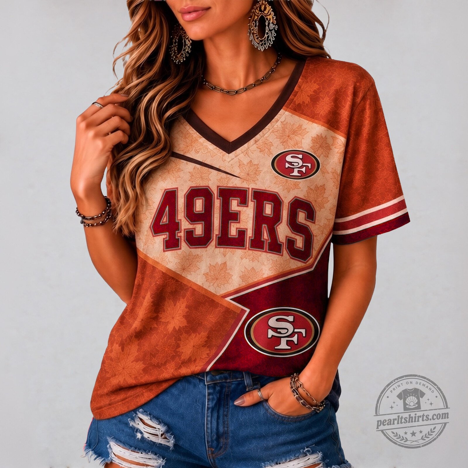 San Francisco 49ers Football Fall Most Wonderful Time of the Year V-Neck T-Shirt 4 San Francisco 49ers Football Fall Most Wonderful Time of the Year V-Neck T-Shirt