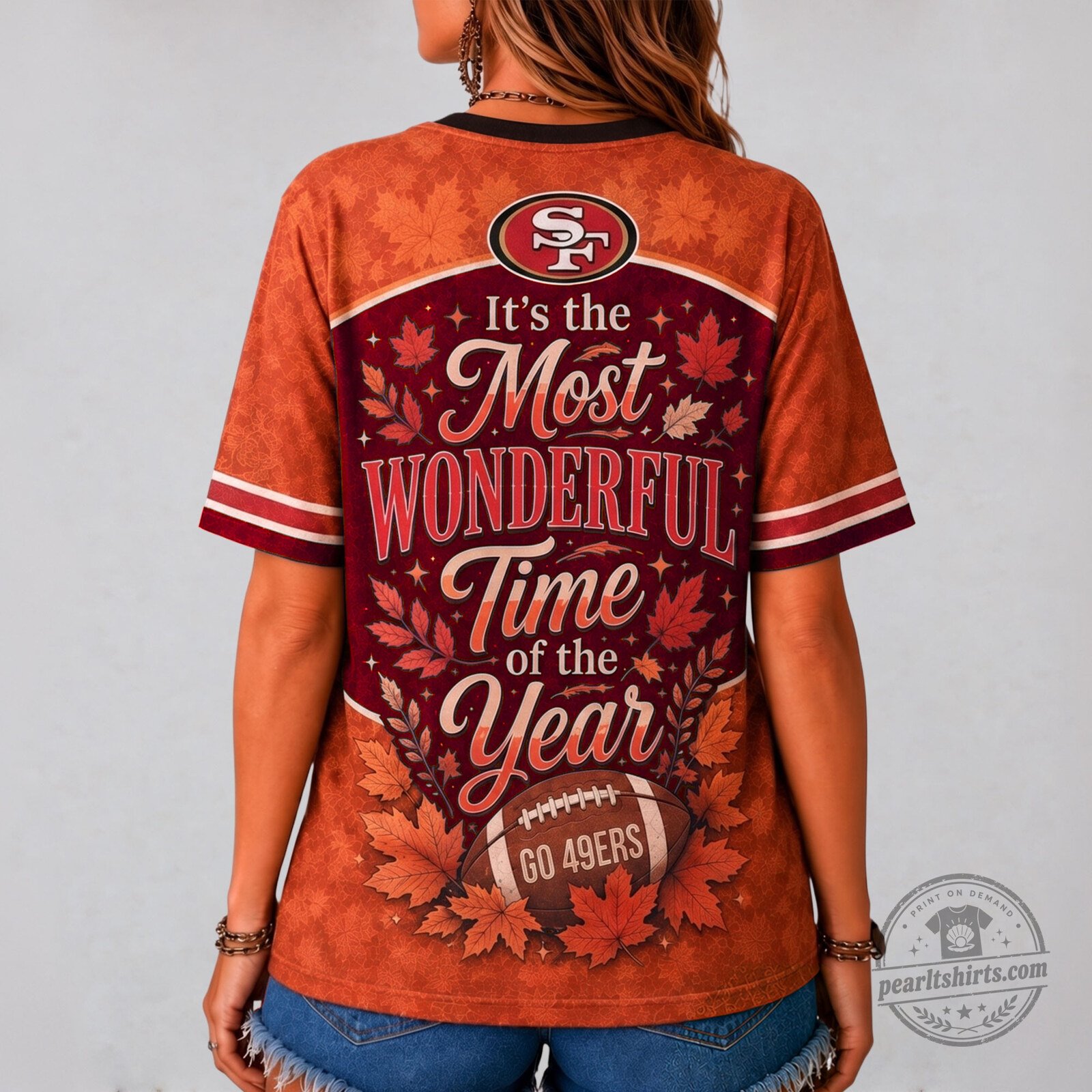 San Francisco 49ers Football Fall Most Wonderful Time of the Year V-Neck T-Shirt 5 San Francisco 49ers Football Fall Most Wonderful Time of the Year V-Neck T-Shirt