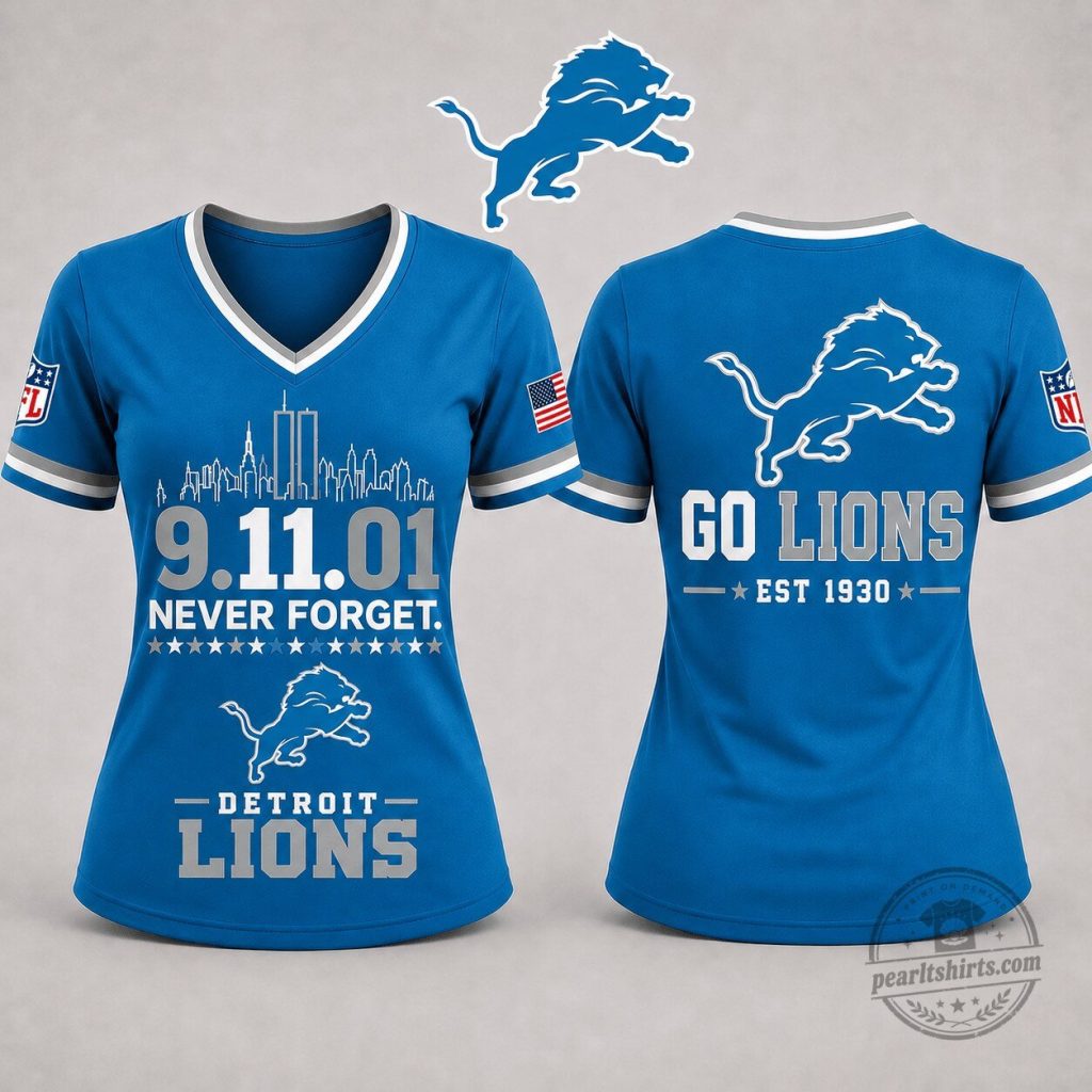 Women's V-Neck T-Shirt Commemorating September 11th by Detroit Lions Women's V-Neck T-Shirt Commemorating September 11th by Detroit Lions