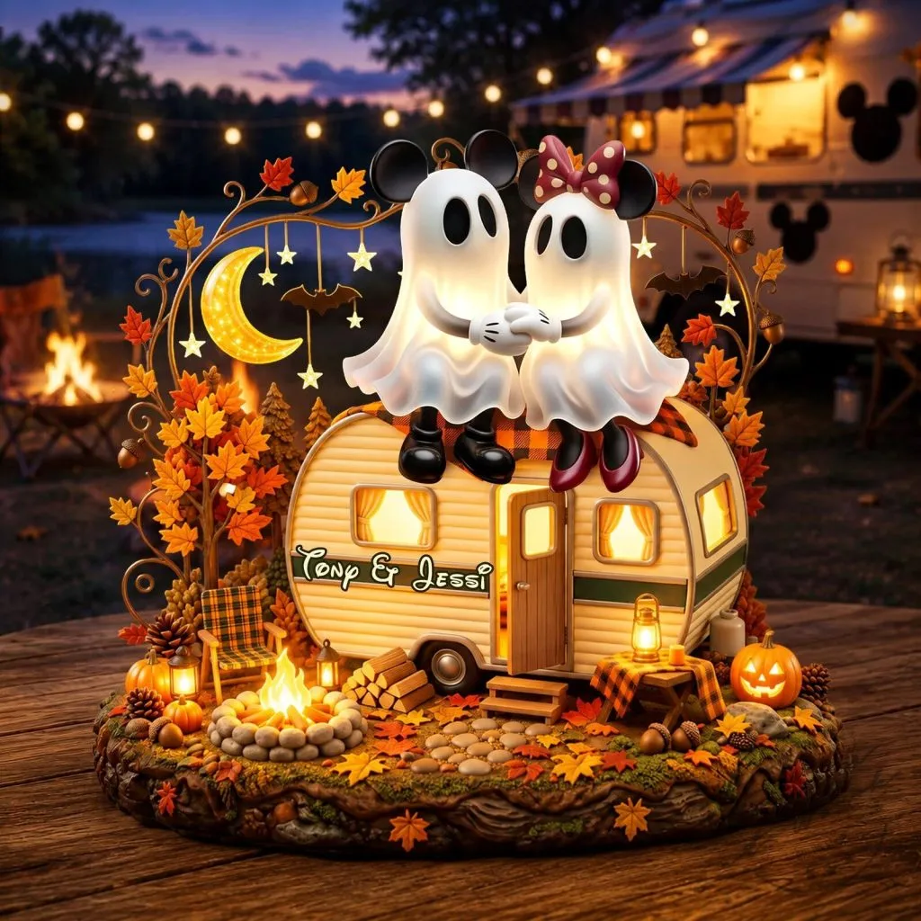 Personalized Halloween Mickey Minnie Ghost Couple Camping Light Box Personalized Halloween Mickey Minnie Ghost Couple Camping Light Box
