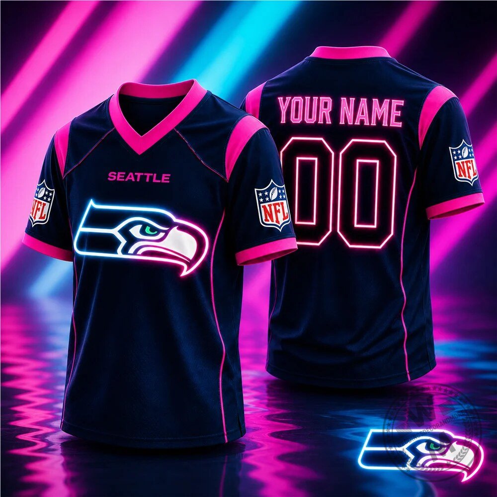 Seattle Seahawks Neon Glow Football Jersey Custom Name Number V-Neck