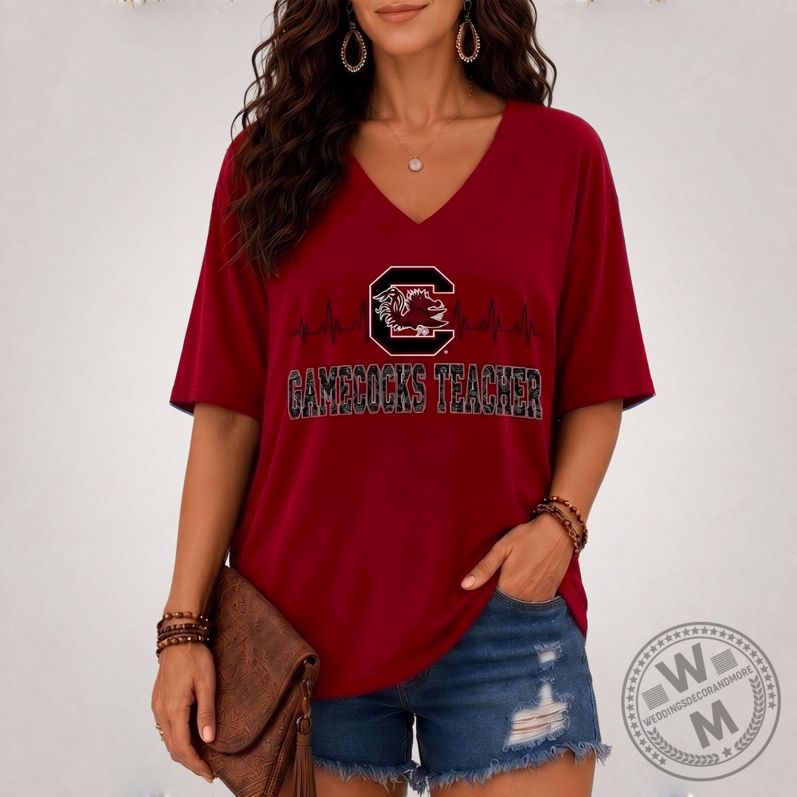 V-Neck T-Shirt for Teachers Who Love Football - South Carolina Gamecocks 4 V-Neck T-Shirt for Teachers Who Love Football - South Carolina Gamecocks
