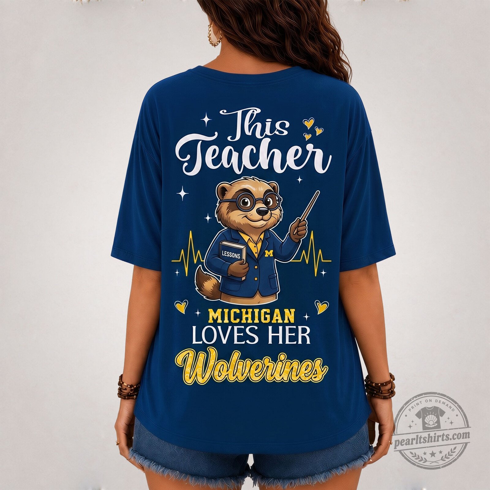 V-Neck T-Shirt for Teachers Who Love Football - Michigan Wolverines Design 5 V-Neck T-Shirt for Teachers Who Love Football - Michigan Wolverines Design