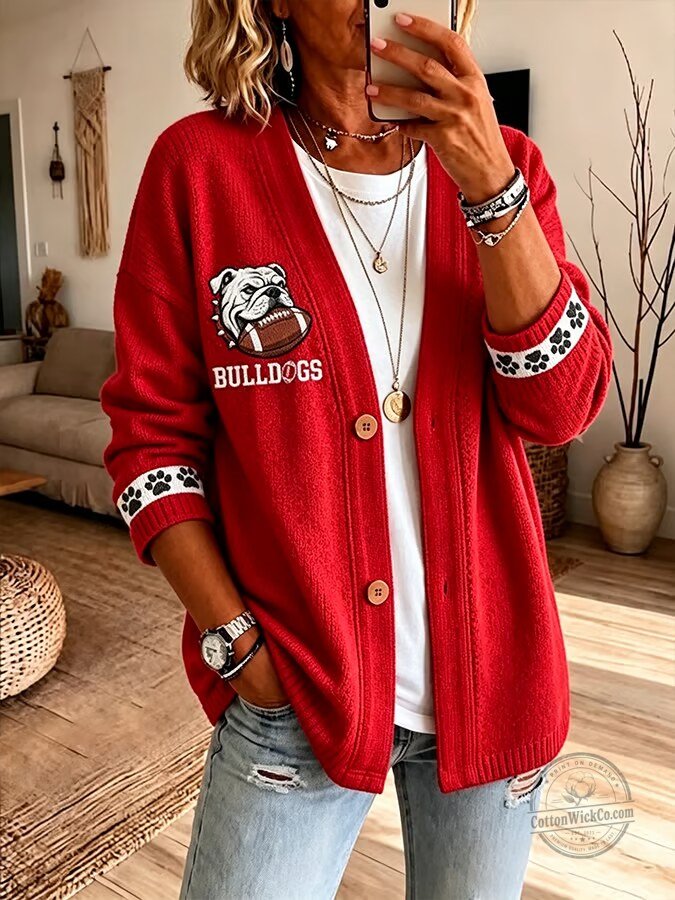 Bulldogs Football Team Mascot Black Cardigan with Paw Print Cuffs 3 Bulldogs Football Team Mascot Black Cardigan with Paw Print Cuffs