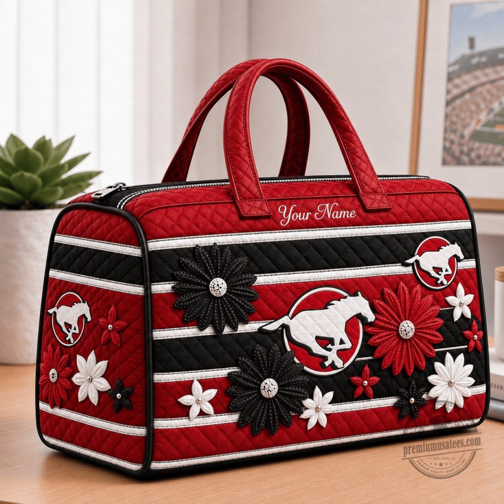 Calgary Stampeders Football Team Quilted Duffle Bag With Flowers And Name Calgary Stampeders Football Team Quilted Duffle Bag With Flowers And Name