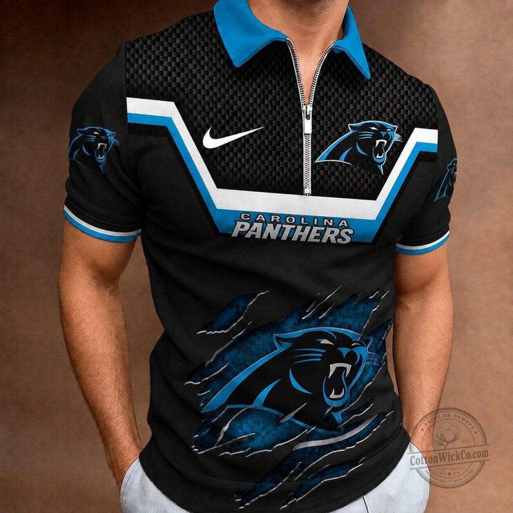 Carolina Panthers National Football League Claw Reveal Zipper Polo Shirt Carolina Panthers National Football League Claw Reveal Zipper Polo Shirt