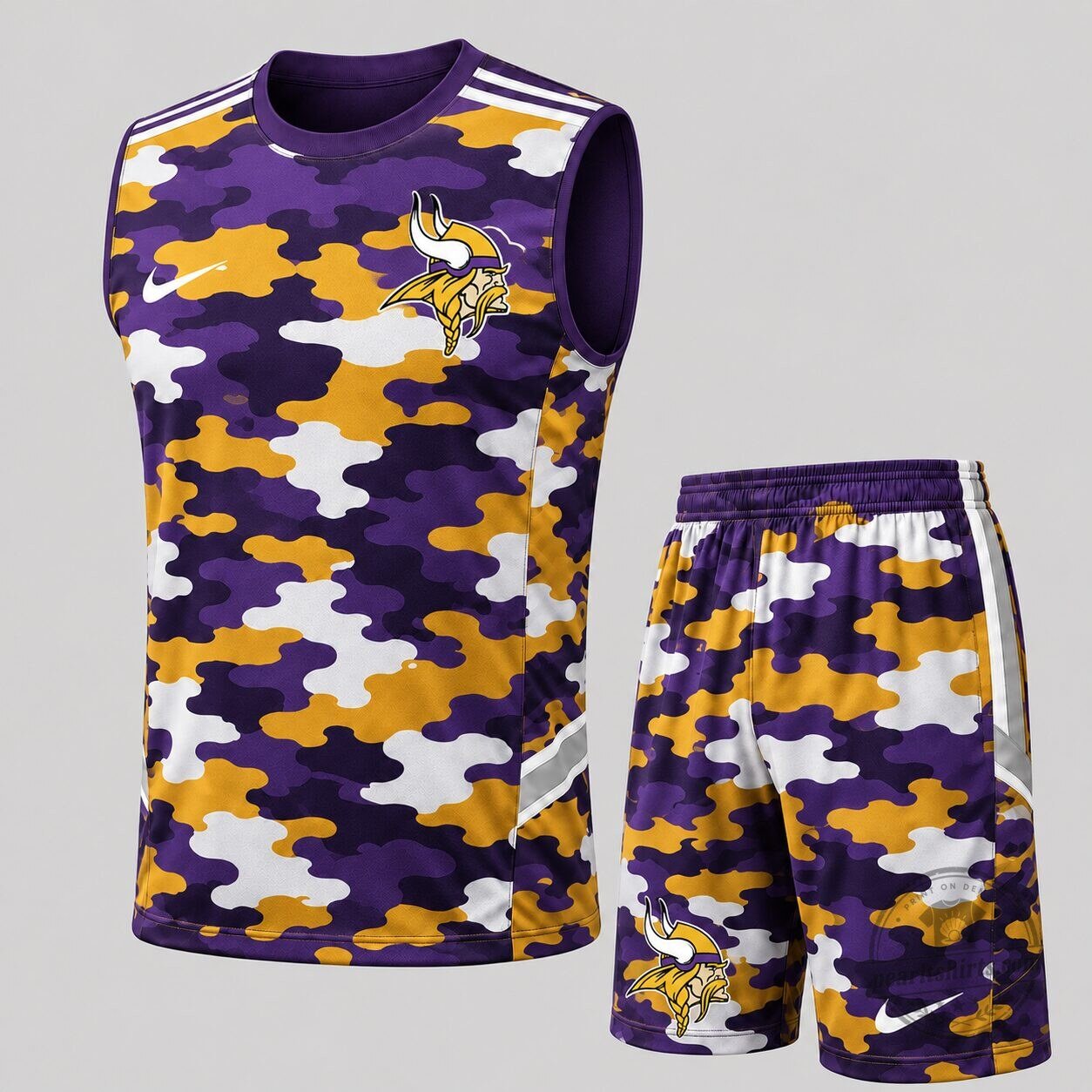 Minnesota Vikings Purple Gold Camouflage Pattern Tank Top and Shorts Set