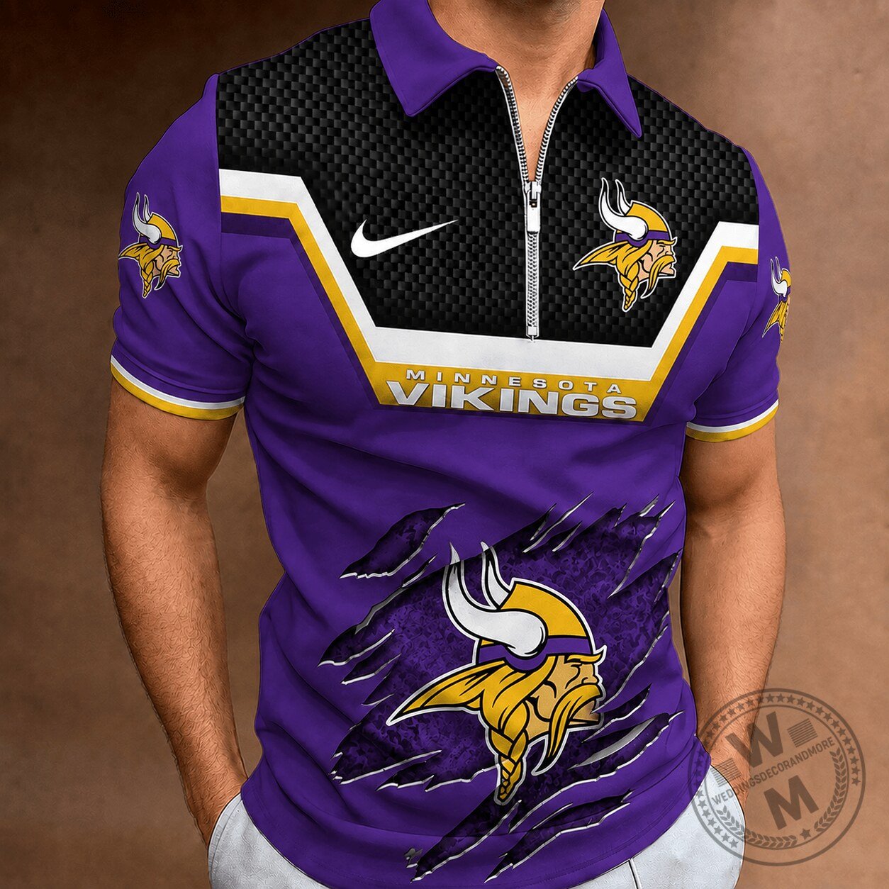 Minnesota Vikings National Football League Claw Reveal Zipper Polo Shirt