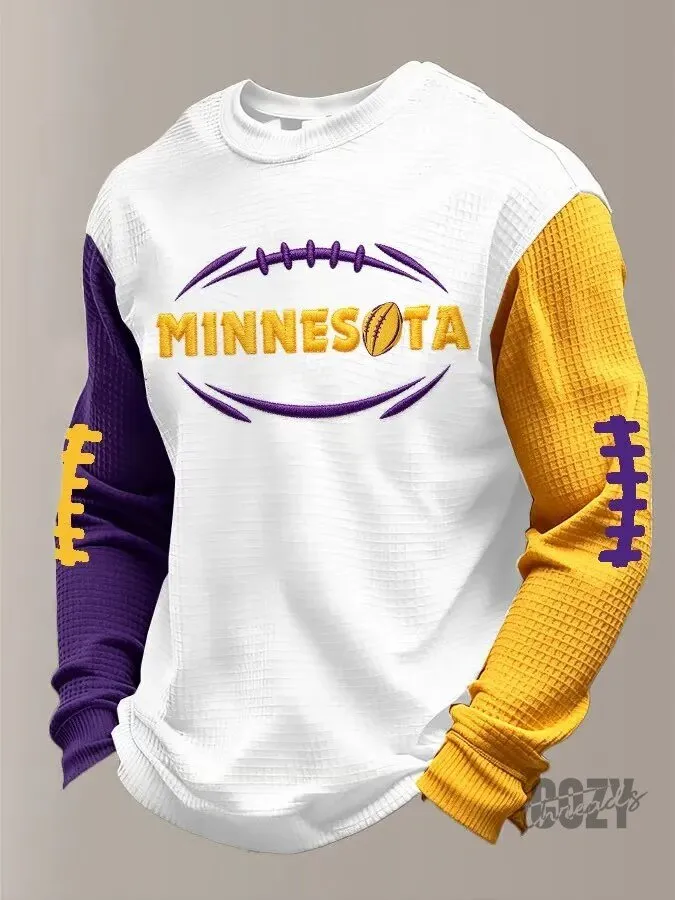 Minnesota Football Fan Long Sleeve Waffle Knit Crewneck Sweatshirt