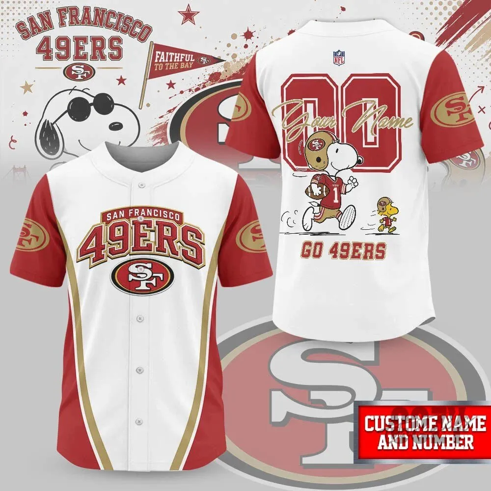San Francisco 49ers Snoopy Football Game Day Personalized Baseball Jersey